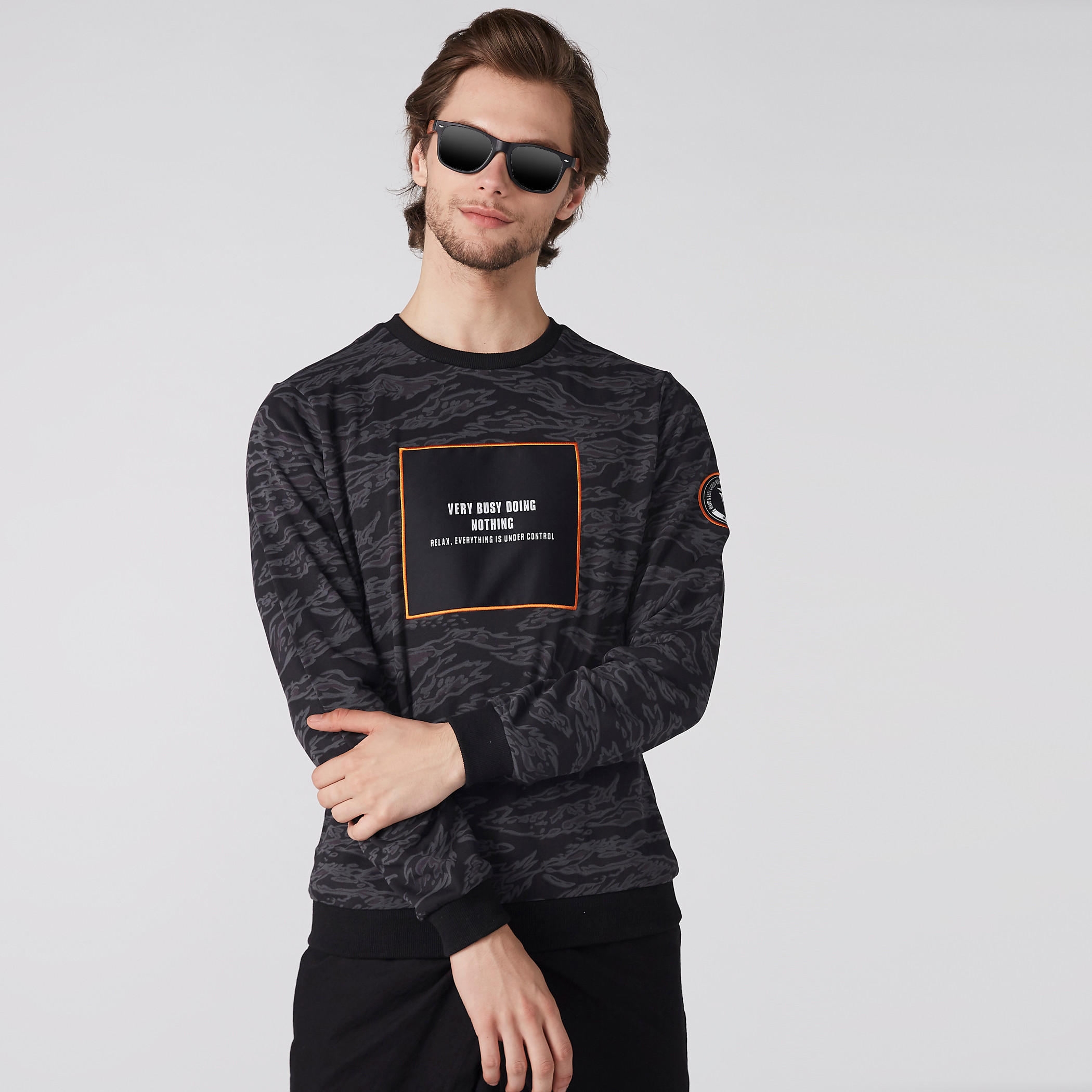Printed Sweatshirt with Crew Neck and Long Sleeves-men-winterwear-hoodiesandsweatshirts-image-1