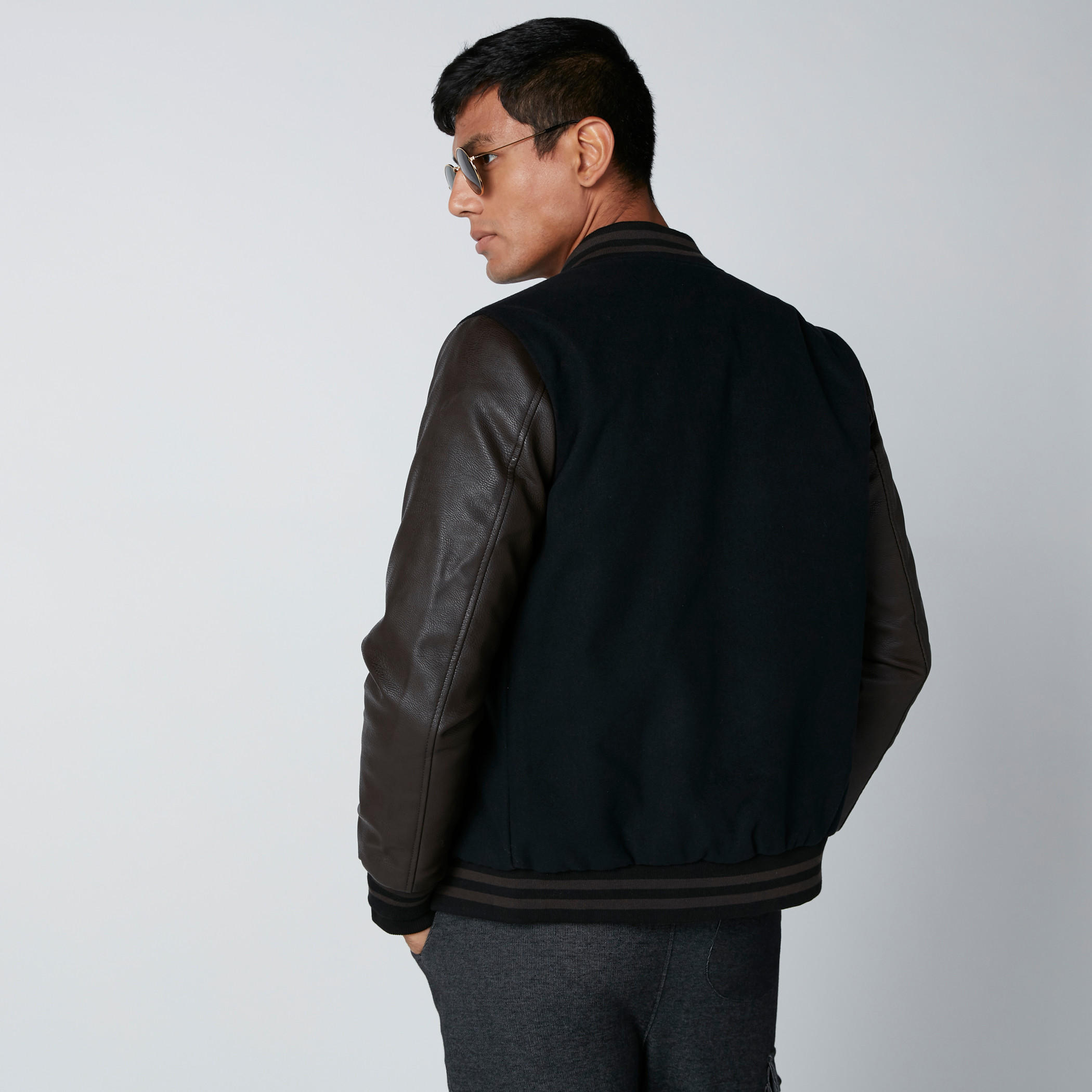 Textured Bomber Jacket with Long Sleeves and Press Button Closure-men-clothing-jacketsandblazers-jackets-image-3