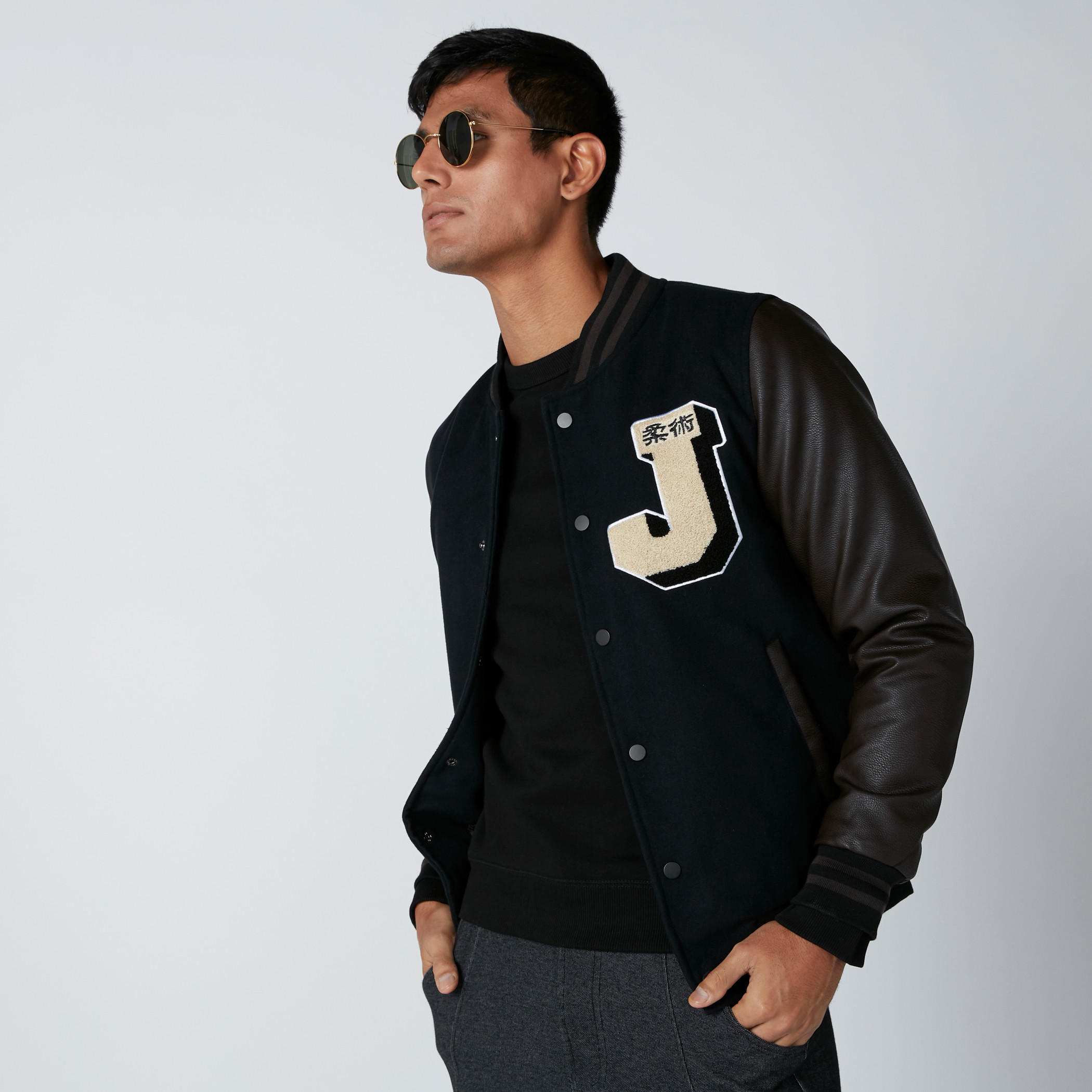 Textured Bomber Jacket with Long Sleeves and Press Button Closure-men-clothing-jacketsandblazers-jackets-image-1