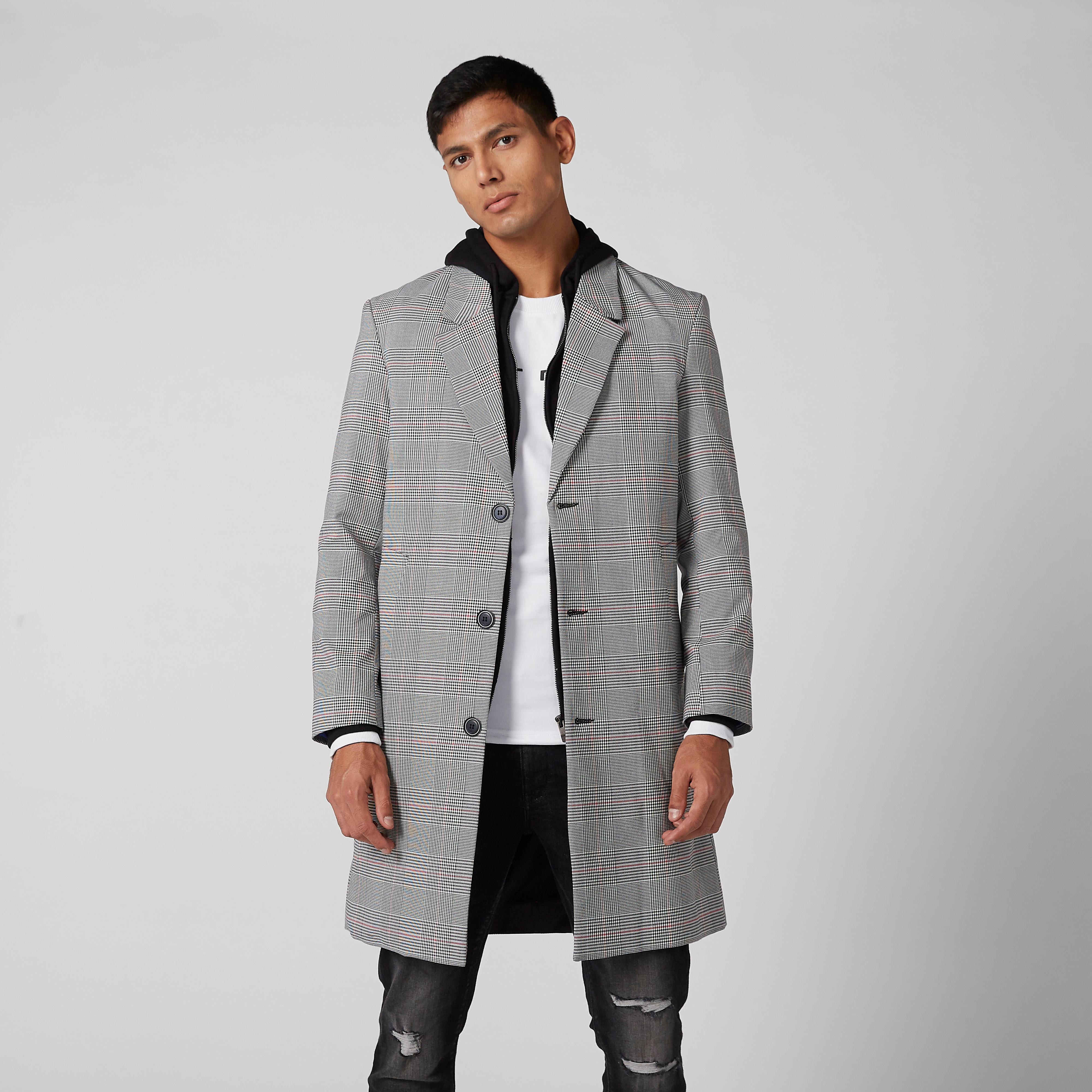 معطف طويل كاروهات بأكمام طويلة وجيوب-men-clothing-jacketsandblazers-coats-image-1