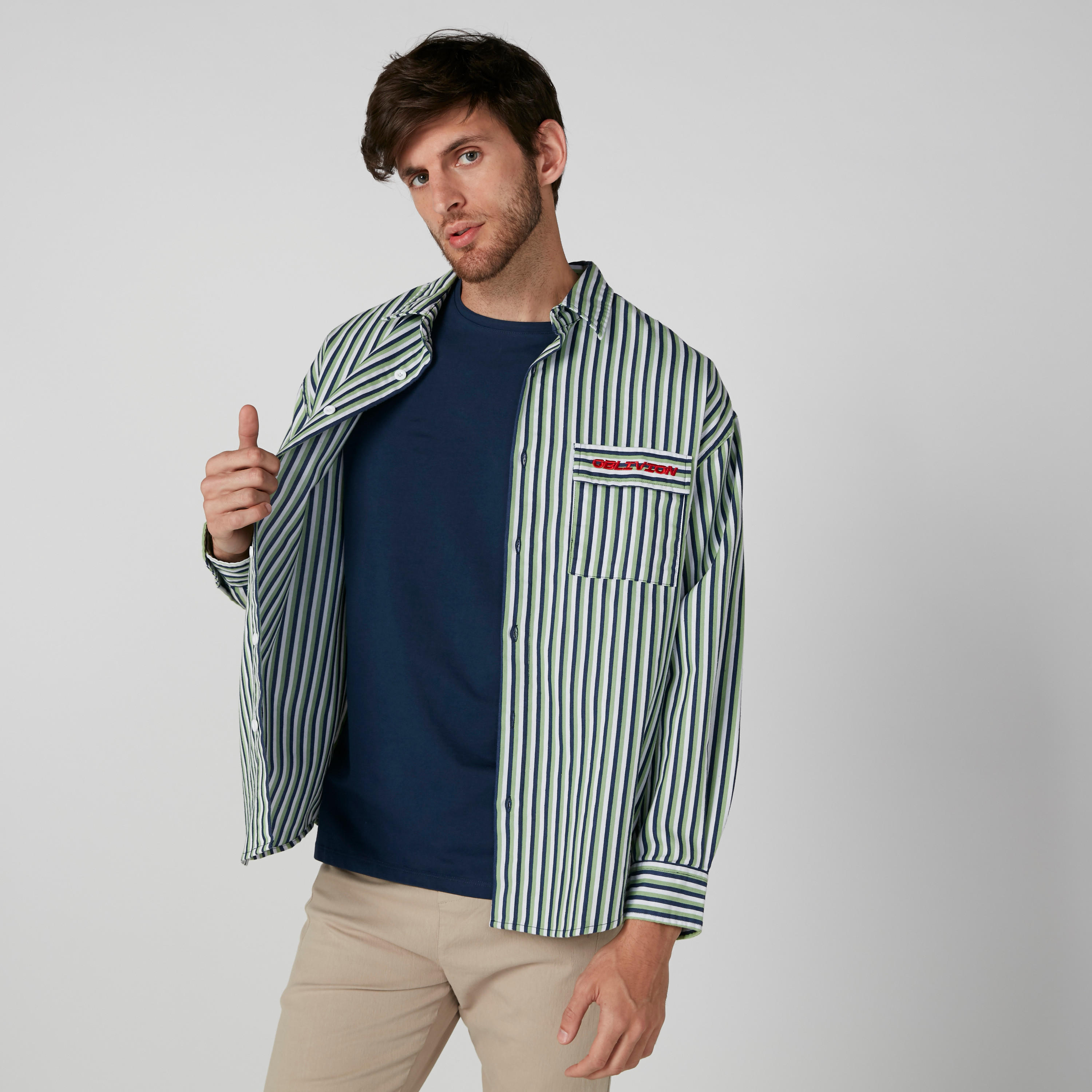 Striped Shirt with Long Sleeves and Complete Placket-men-clothing-shirts-image-1