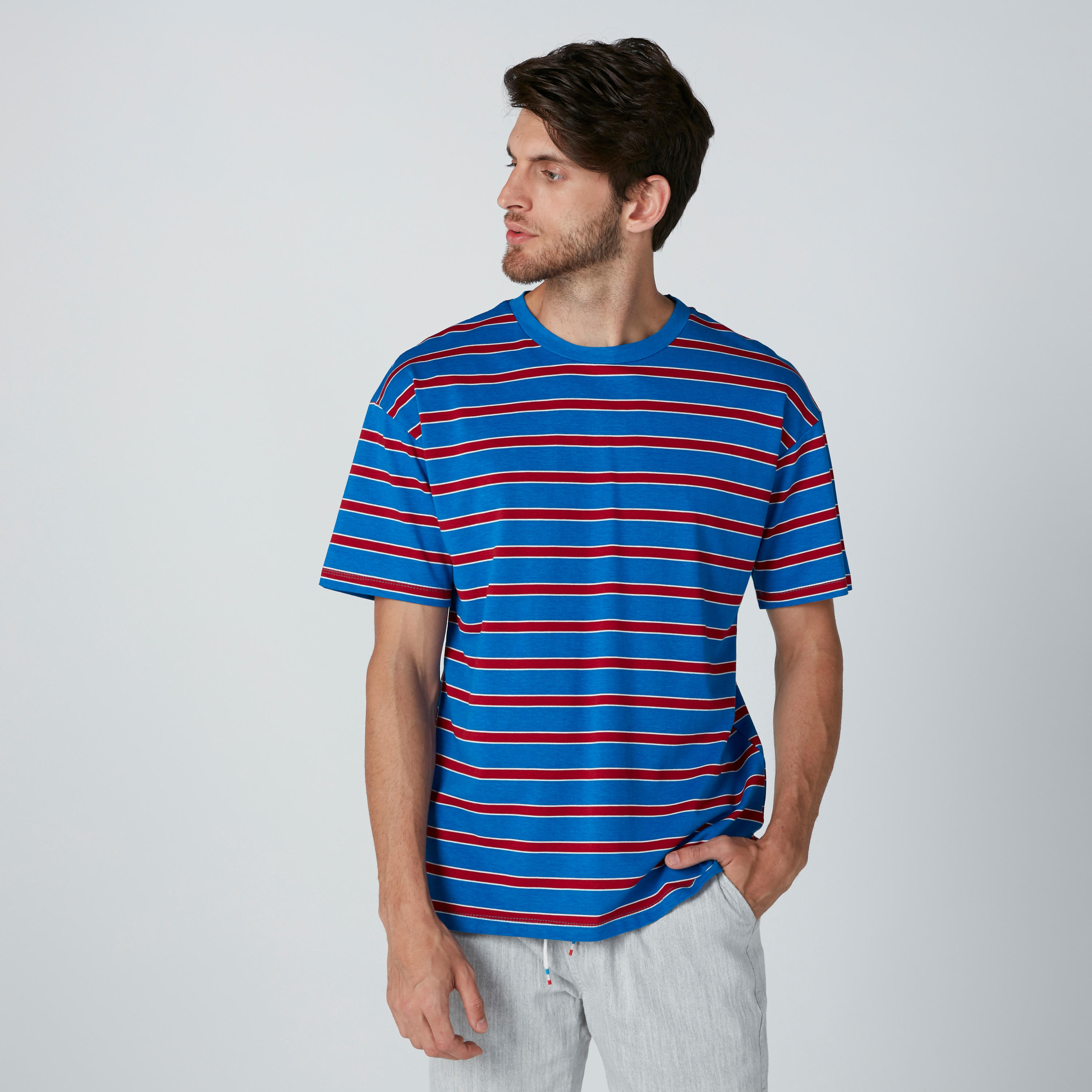 Striped Round Neck T-Shirt with Short Sleeves-men-clothing-tshirtsandpolos-tshirts-image-1