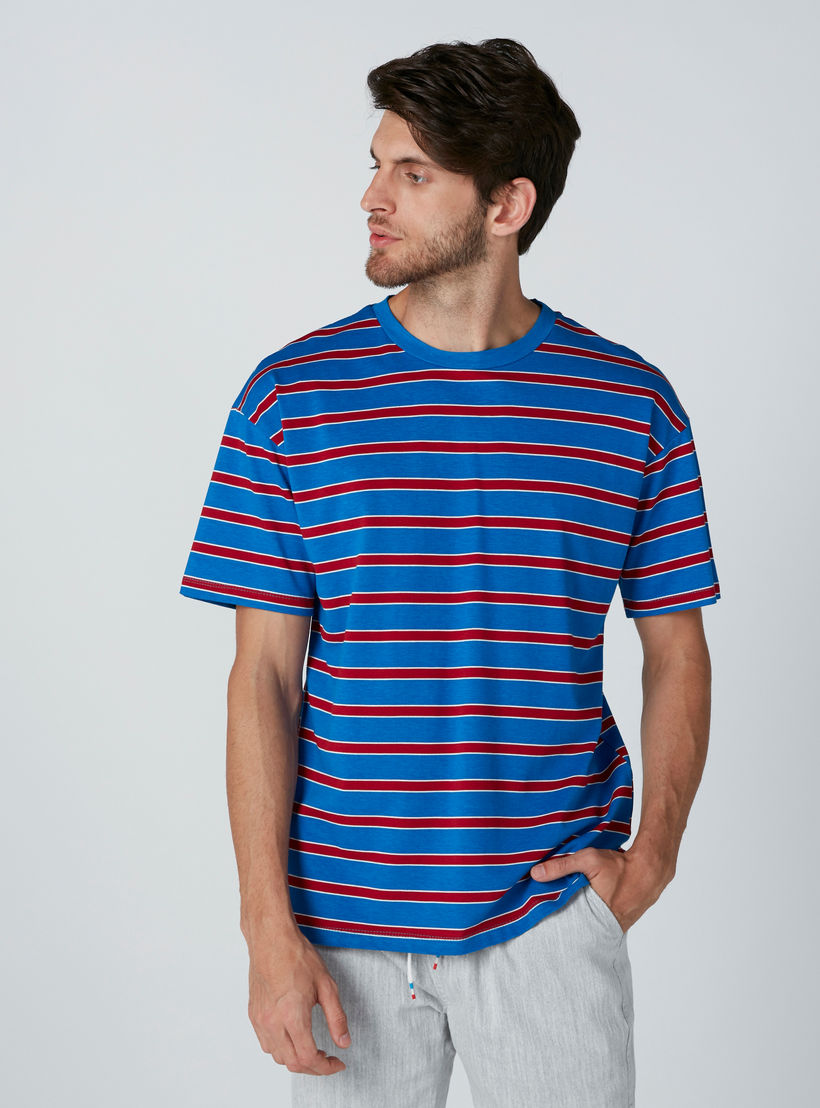 Striped Round Neck T-Shirt with Short Sleeves-men-clothing-tshirtsandpolos-tshirts-image-1