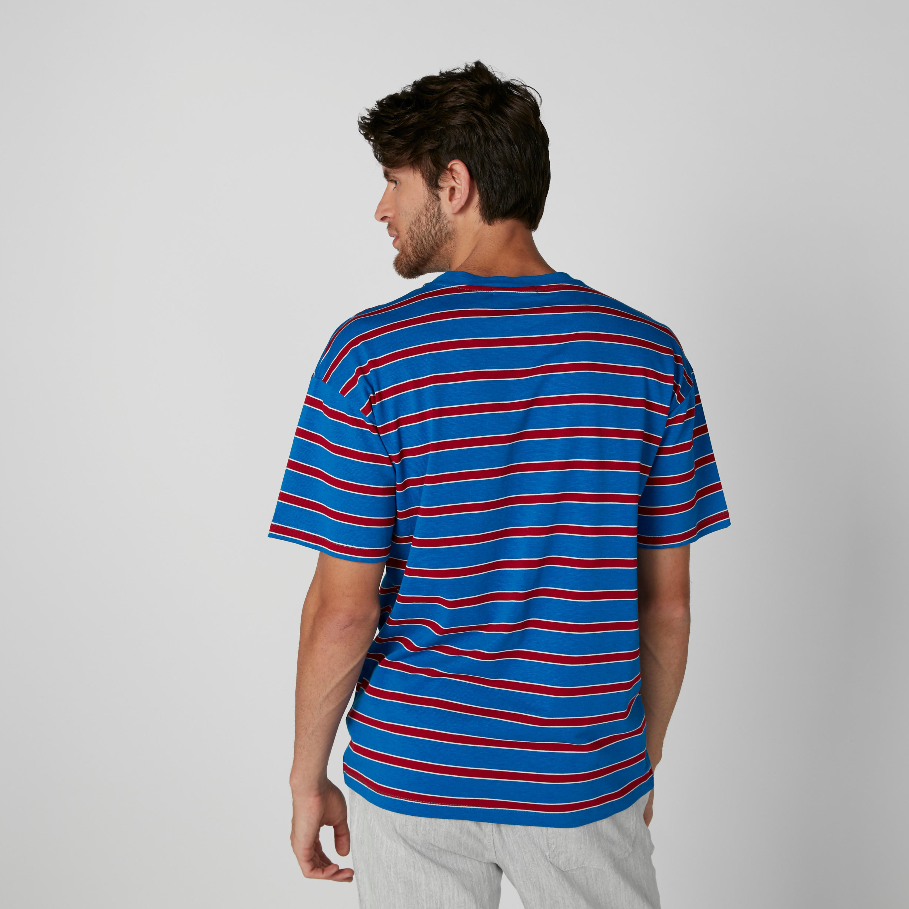 Striped Round Neck T-Shirt with Short Sleeves-men-clothing-tshirtsandpolos-tshirts-image-2