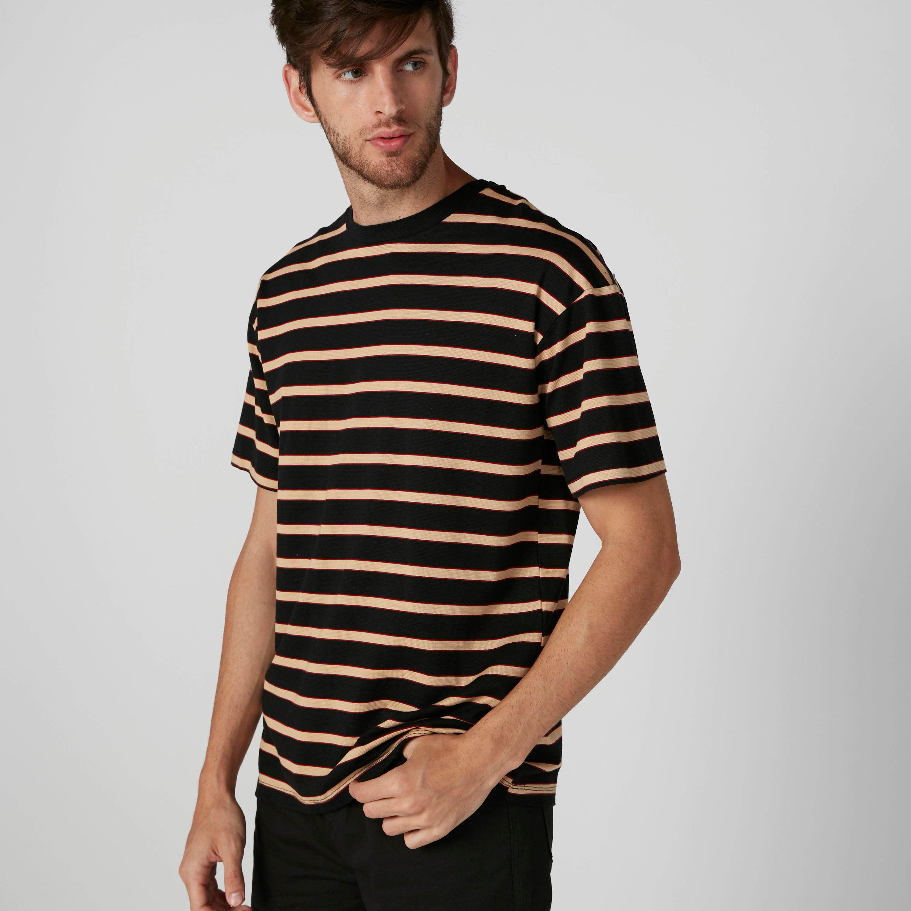 Striped Round Neck T-Shirt with Short Sleeves-men-clothing-tshirtsandpolos-tshirts-image-1
