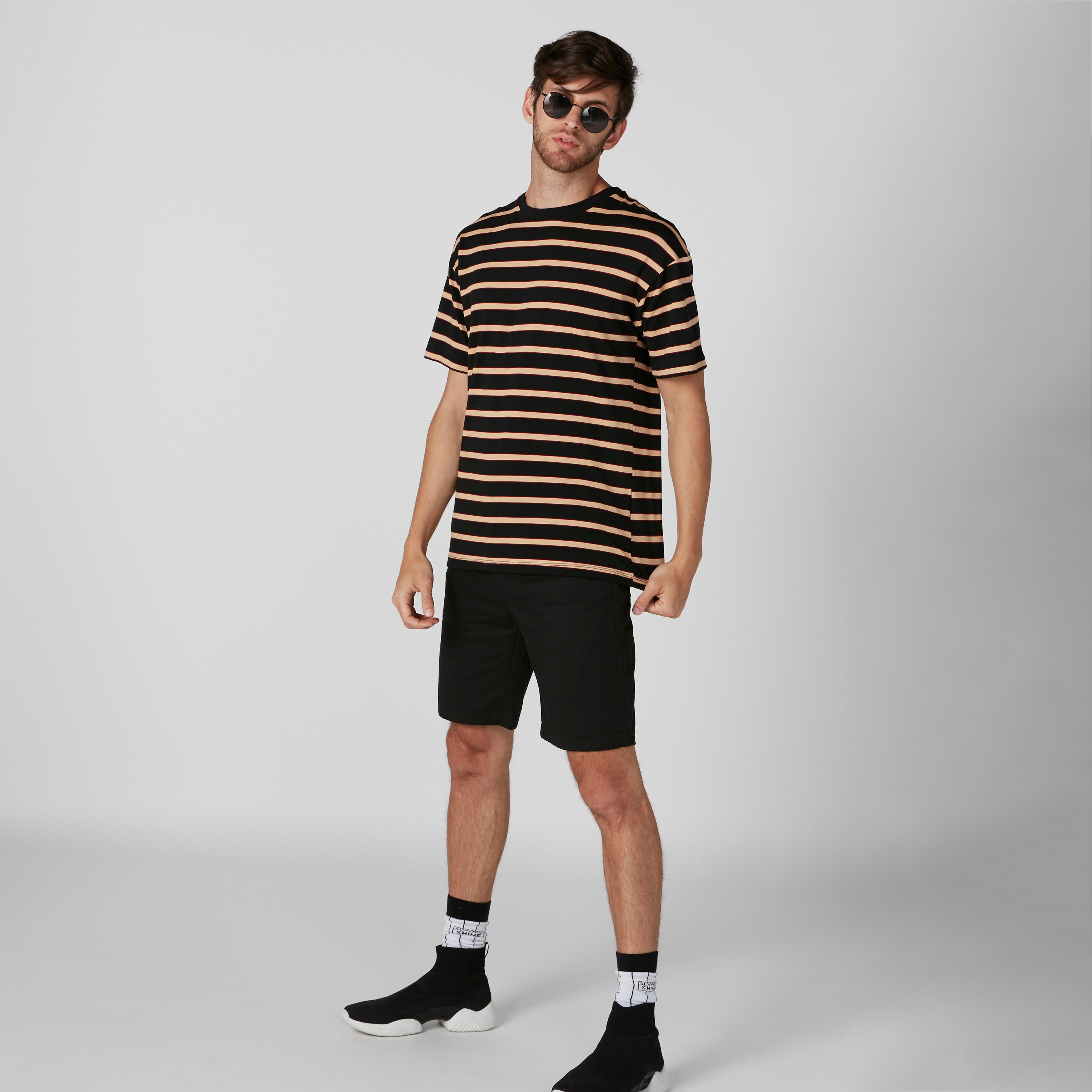 Striped Round Neck T-Shirt with Short Sleeves-men-clothing-tshirtsandpolos-tshirts-image-3