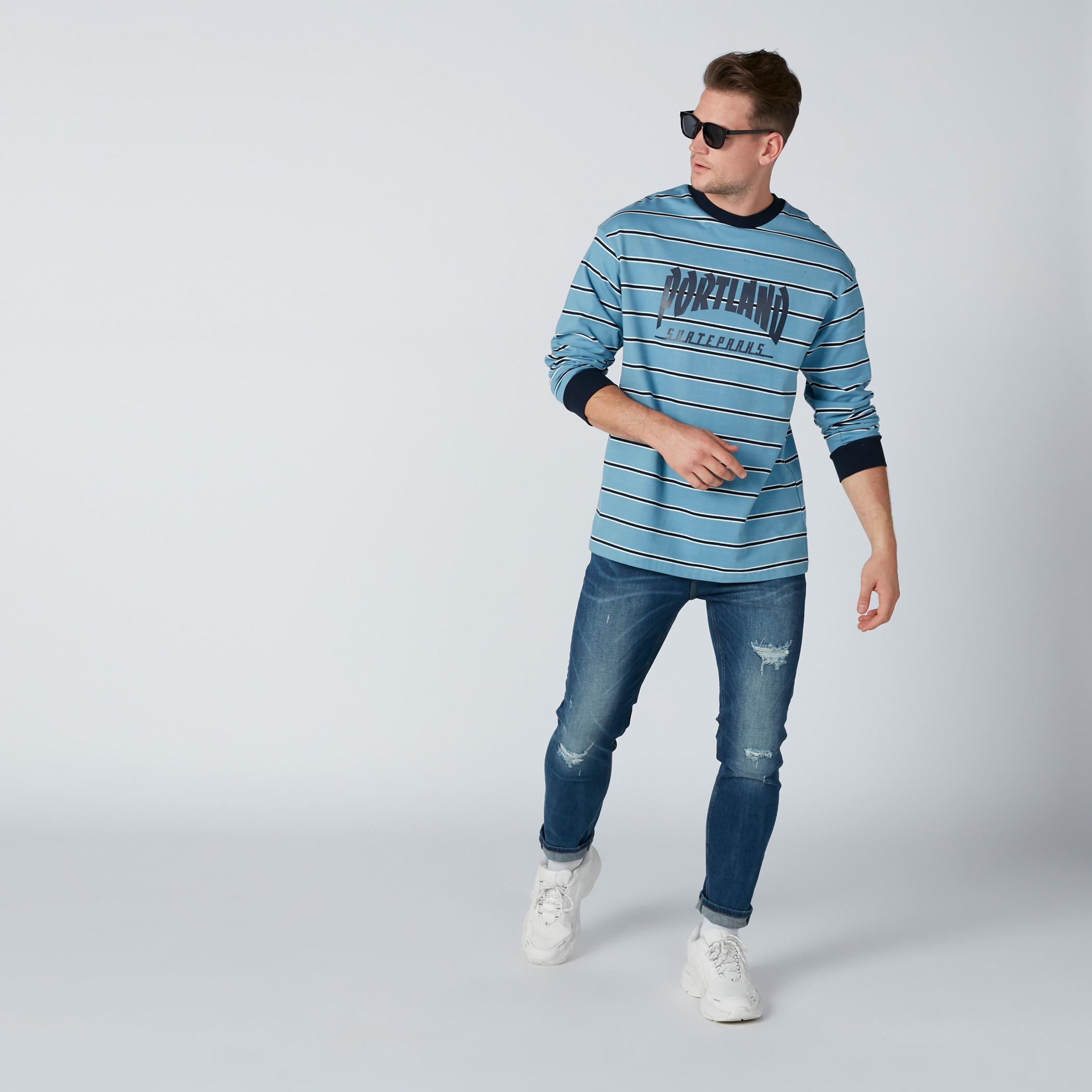 Striped Round Neck Sweatshirt with Long Sleeves-men-winterwear-hoodiesandsweatshirts-image-1
