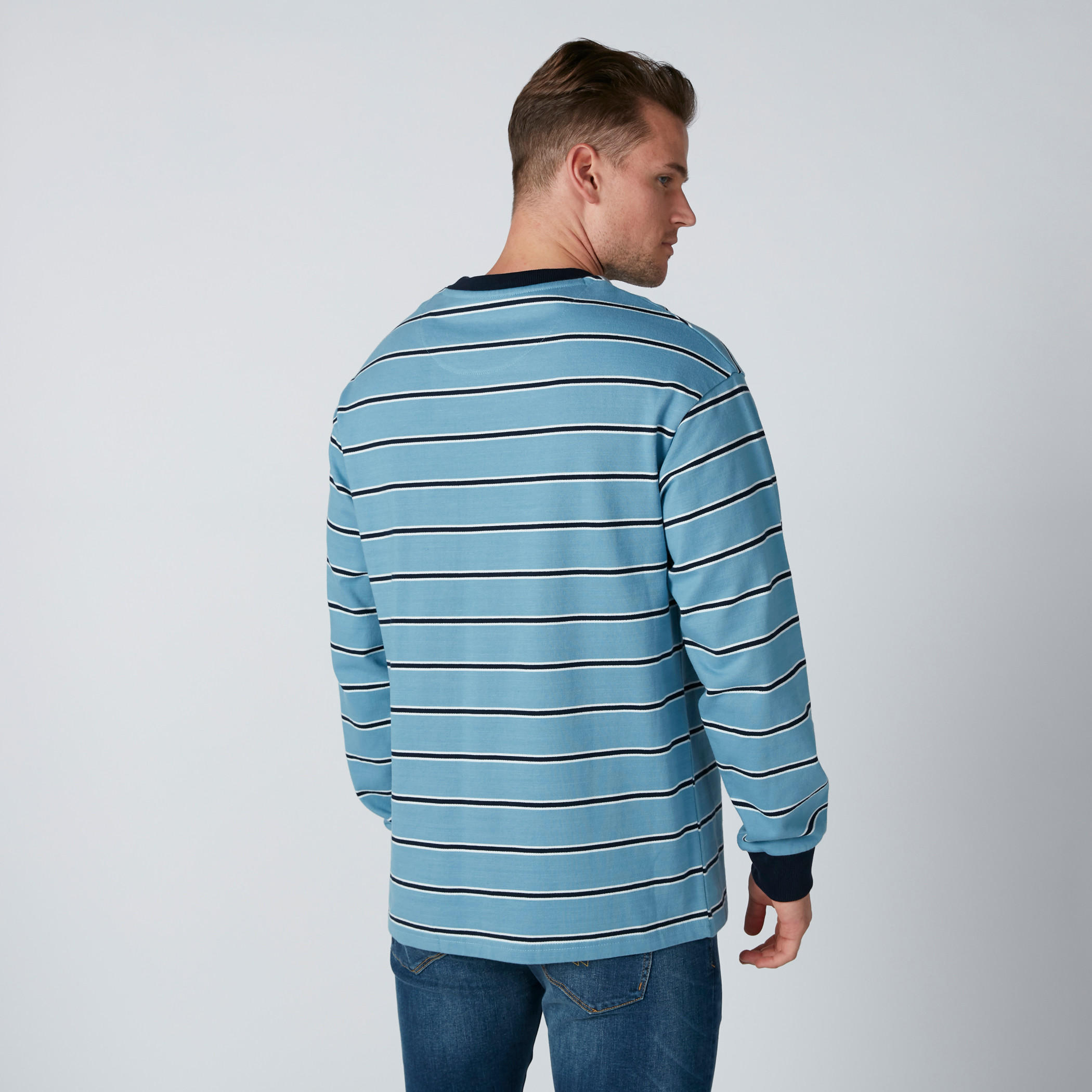 Striped Round Neck Sweatshirt with Long Sleeves-men-winterwear-hoodiesandsweatshirts-image-2