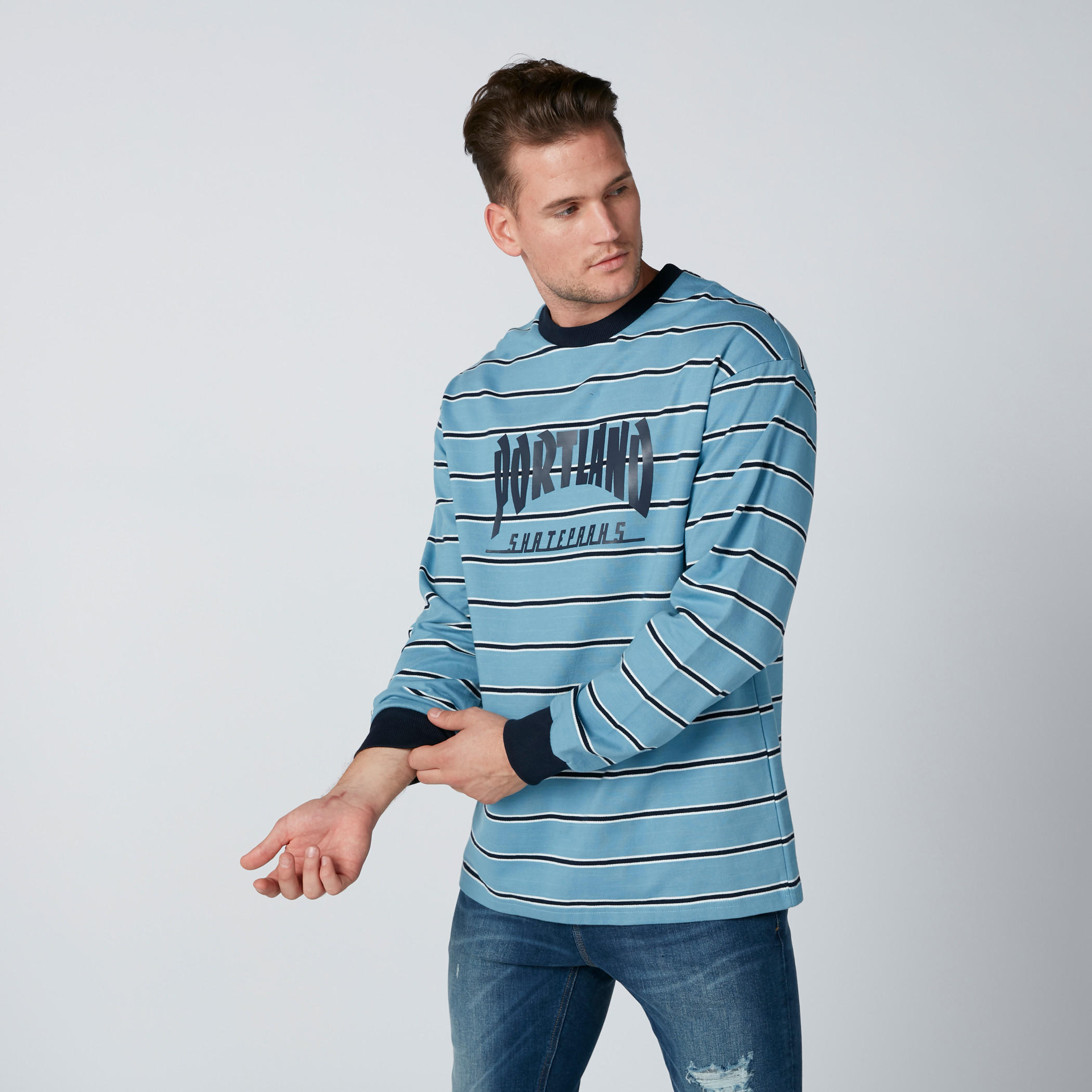 Striped Round Neck Sweatshirt with Long Sleeves-men-winterwear-hoodiesandsweatshirts-image-3