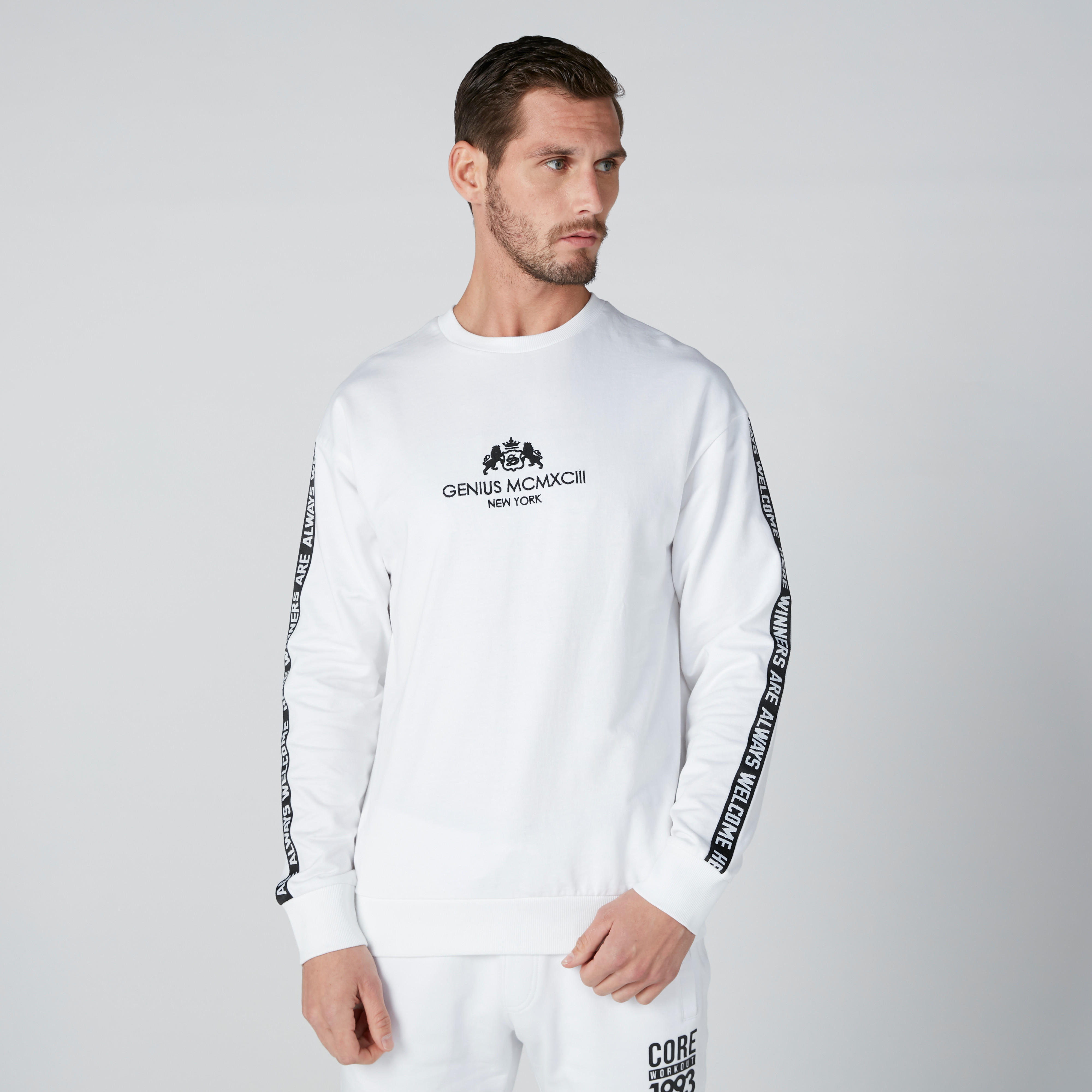 Printed Sweatshirt with Tape Detail and Long Sleeves-men-winterwear-hoodiesandsweatshirts-image-1