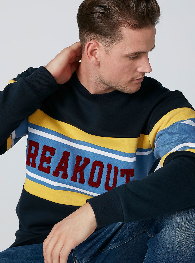 Embroidered Sweatshirt with Round Neck and Long Sleeves-men-winterwear-hoodiesandsweatshirts-image-1