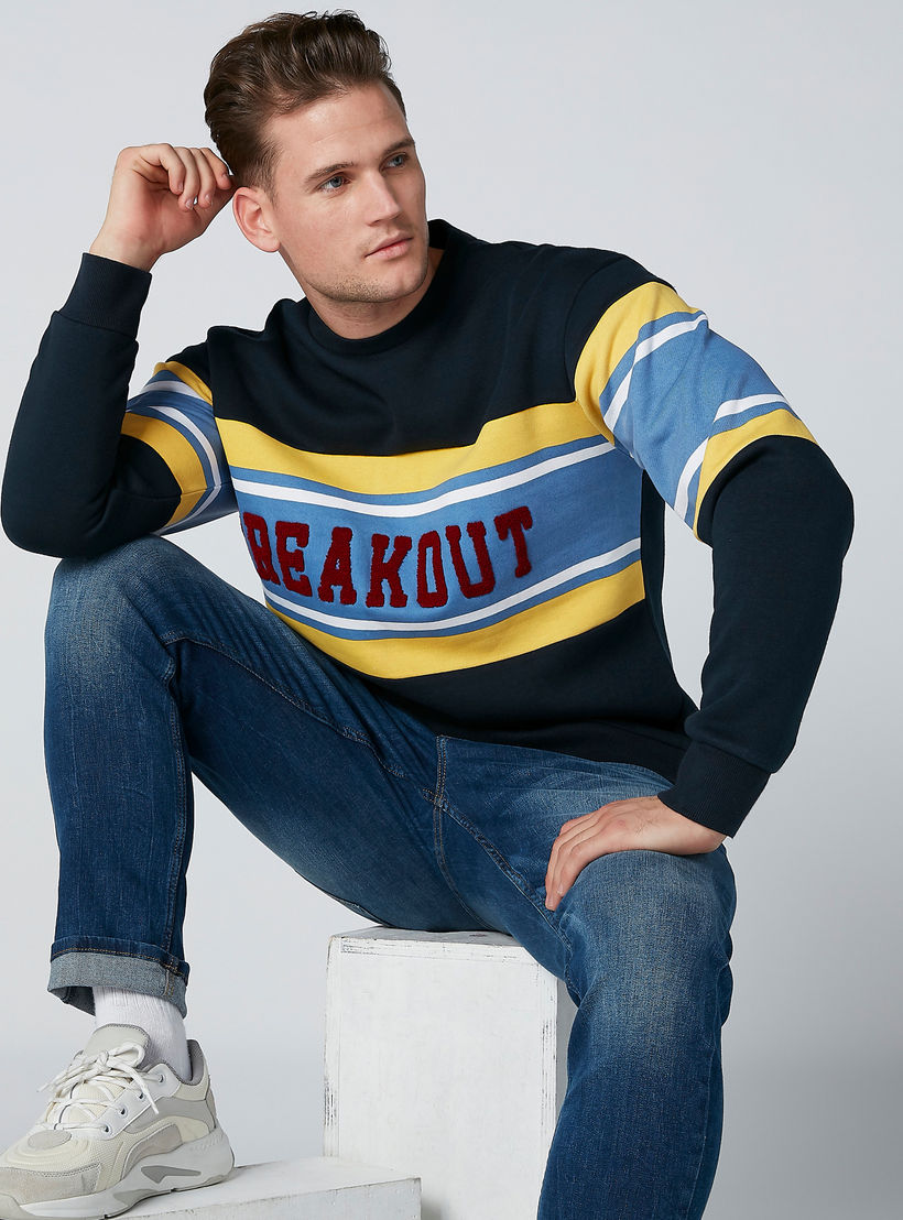 Embroidered Sweatshirt with Round Neck and Long Sleeves-men-winterwear-hoodiesandsweatshirts-image-3