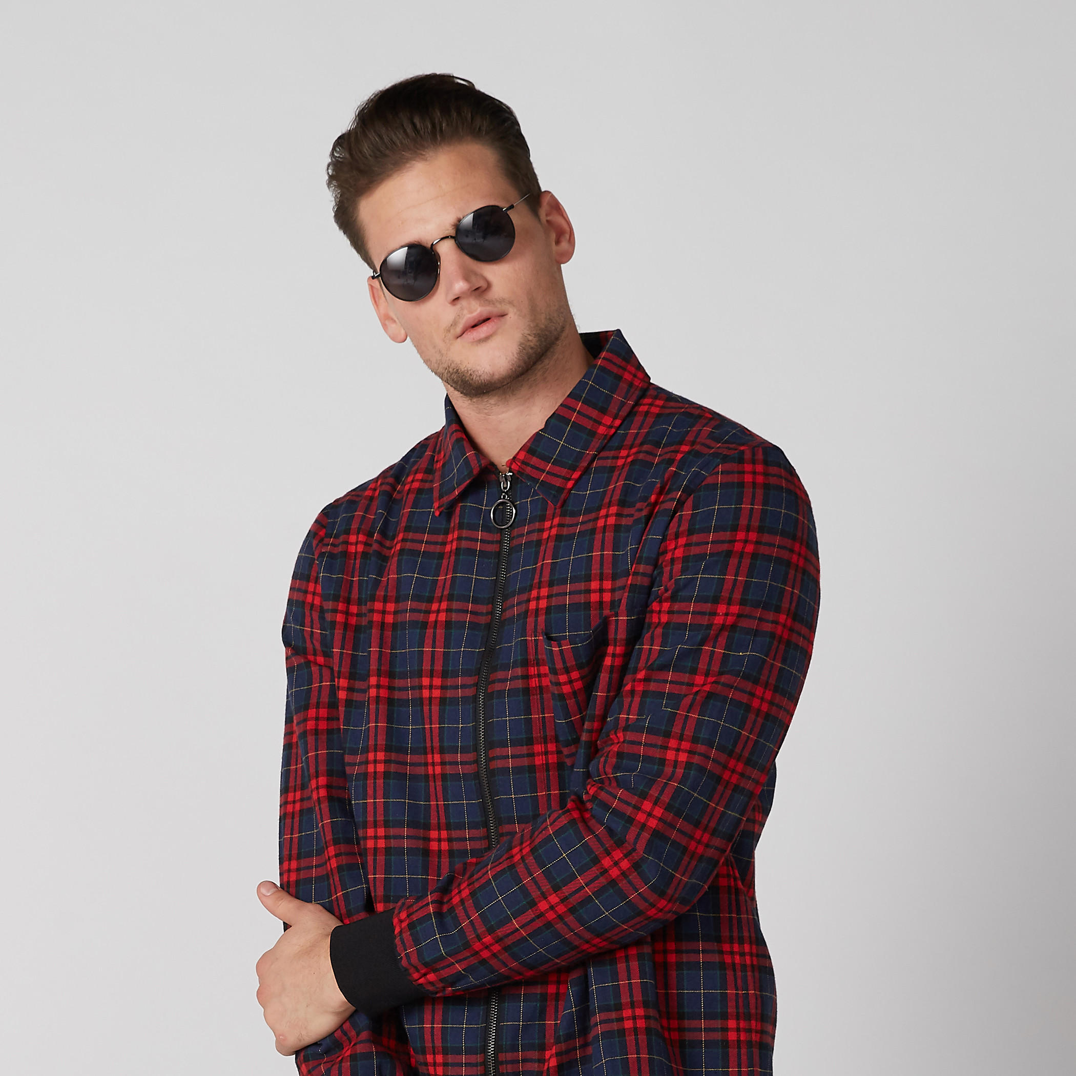 جاكيت كاروهات بأكمام طويلة وسحّاب إغلاق-men-clothing-jacketsandblazers-jackets-image-3