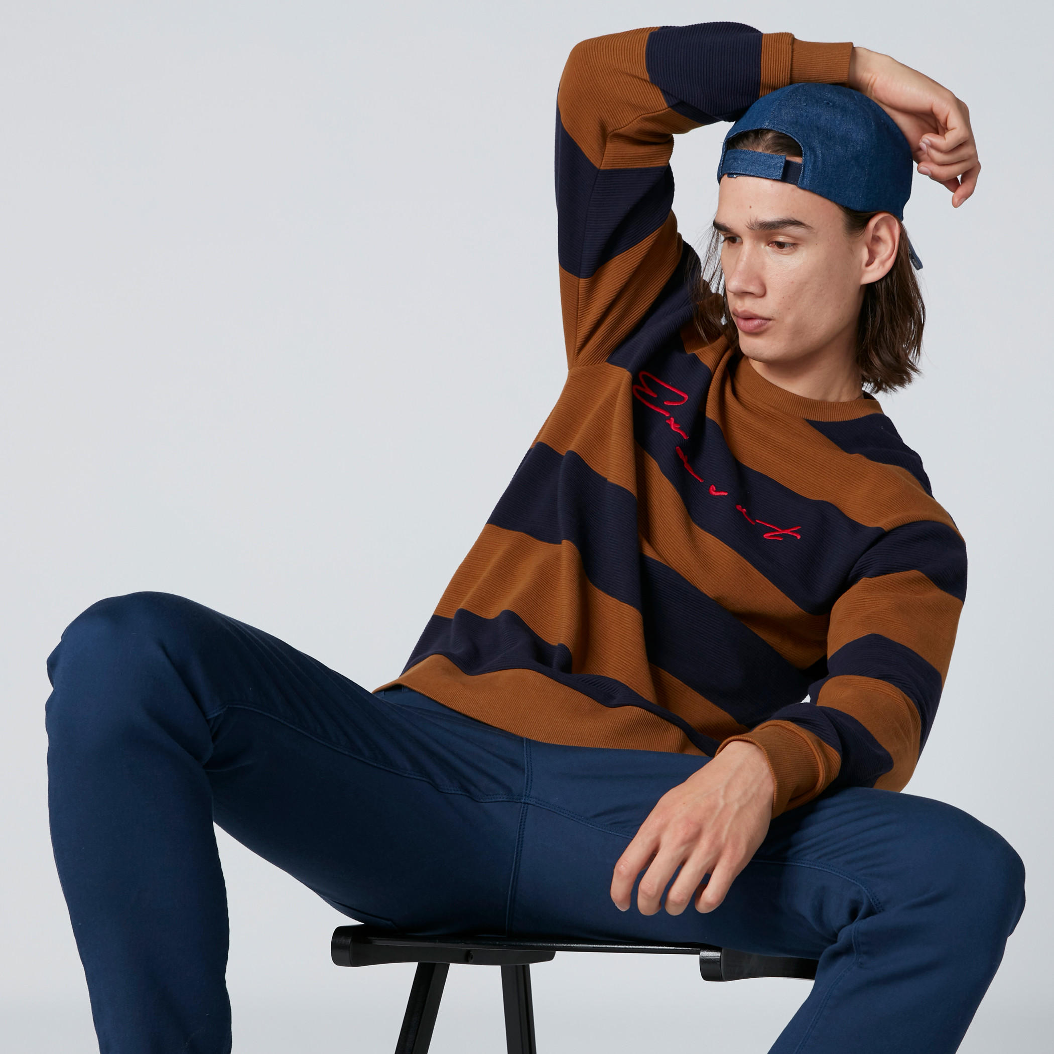 Striped Sweater with Round Neck and Long Sleeves-men-winterwear-hoodiesandsweatshirts-image-1