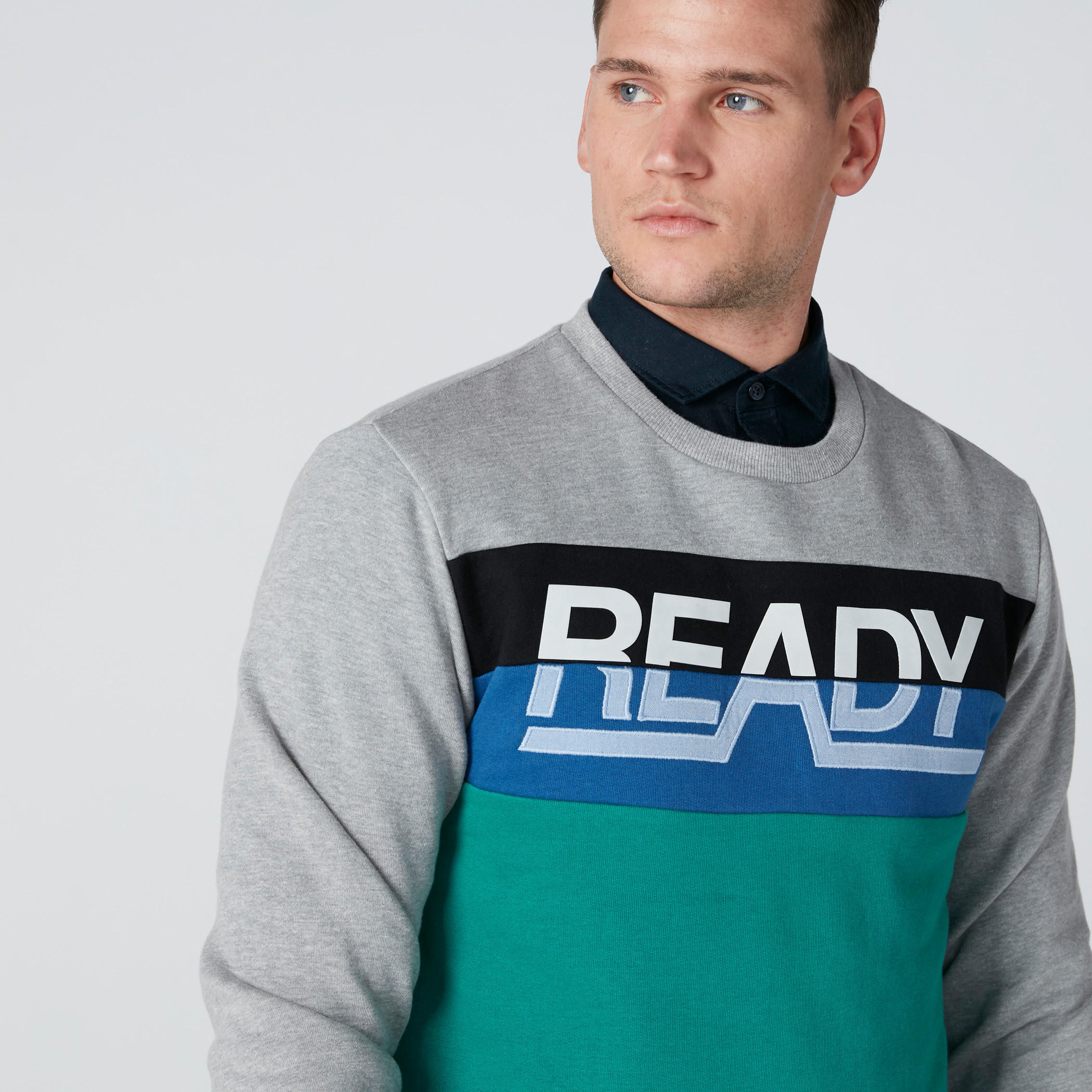 Printed Sweatshirt with Cuffed Long Sleeves and Side Slits-men-winterwear-hoodiesandsweatshirts-image-1