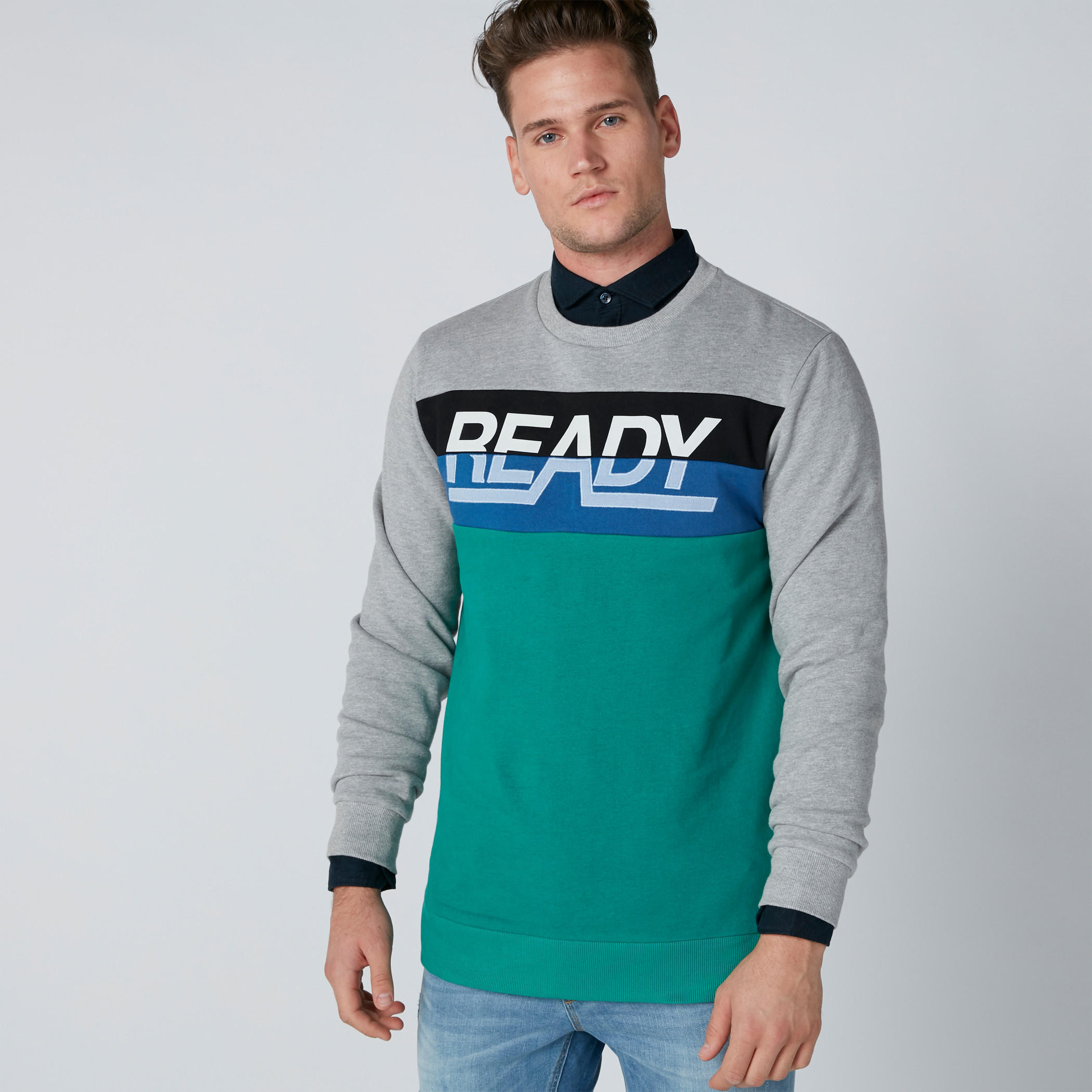 Printed Sweatshirt with Cuffed Long Sleeves and Side Slits-men-winterwear-hoodiesandsweatshirts-image-3
