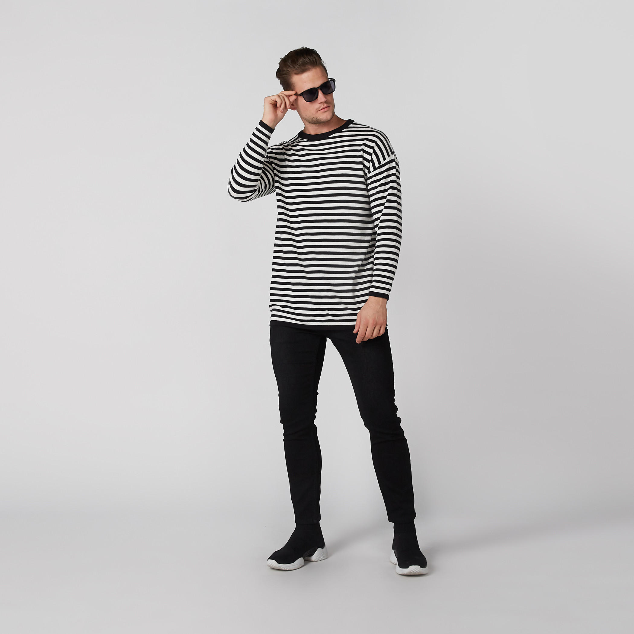 Striped T-Shirt with Round Neck and Long Sleeves-men-clothing-tshirtsandpolos-tshirts-image-1