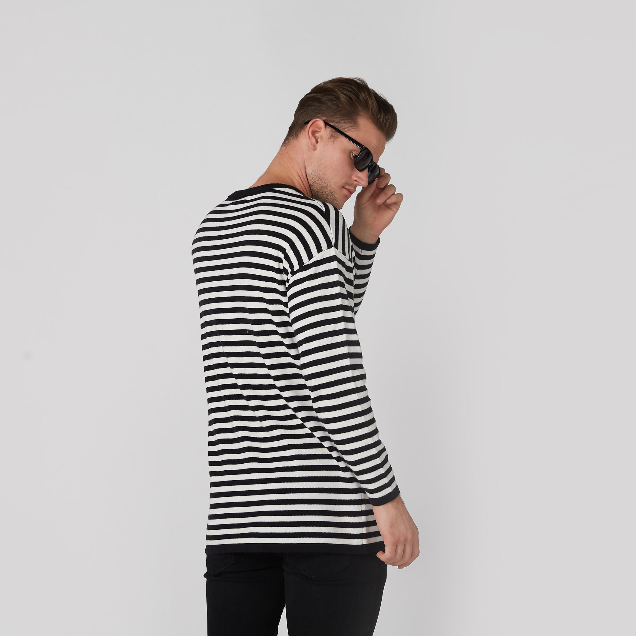 Striped T-Shirt with Round Neck and Long Sleeves-men-clothing-tshirtsandpolos-tshirts-image-3