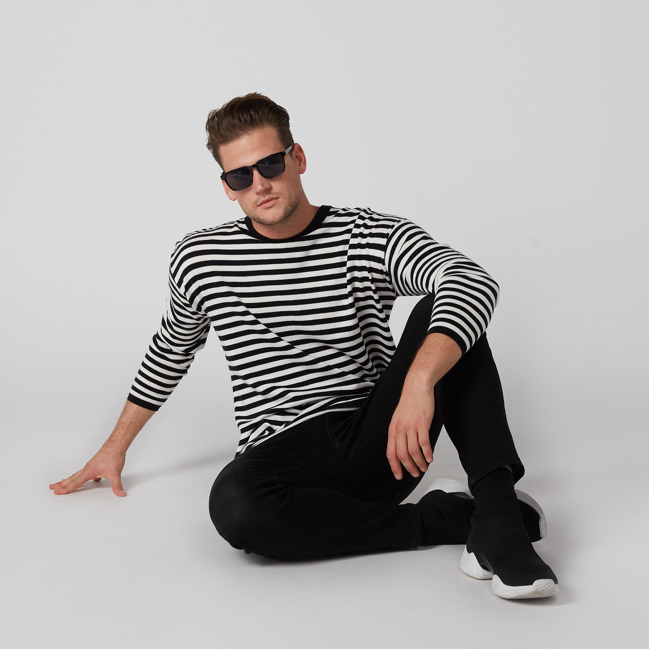 Striped T-Shirt with Round Neck and Long Sleeves-men-clothing-tshirtsandpolos-tshirts-image-4