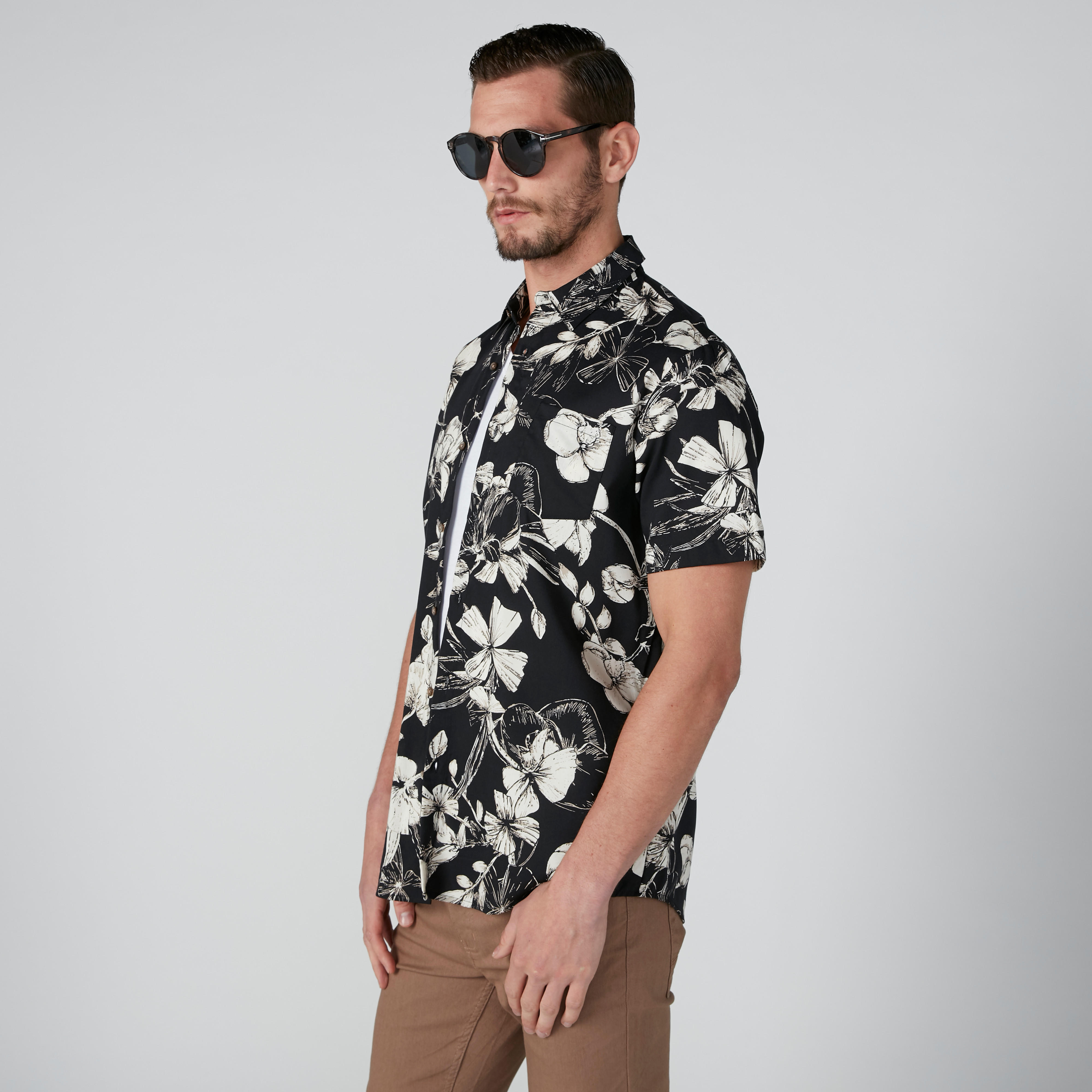 Floral Printed Shirt with Short Sleeves-men-clothing-shirts-image-1