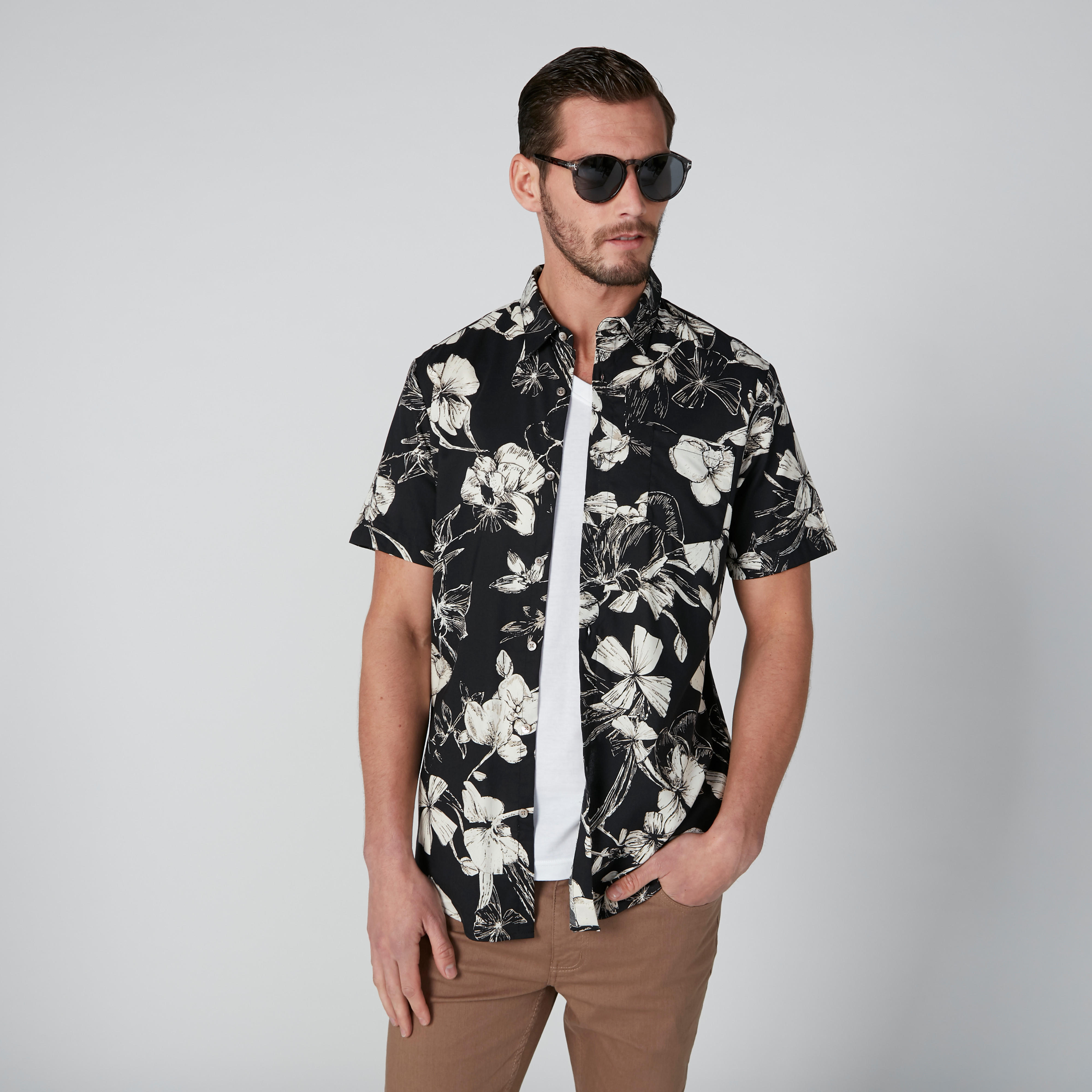 Floral Printed Shirt with Short Sleeves-men-clothing-shirts-image-3