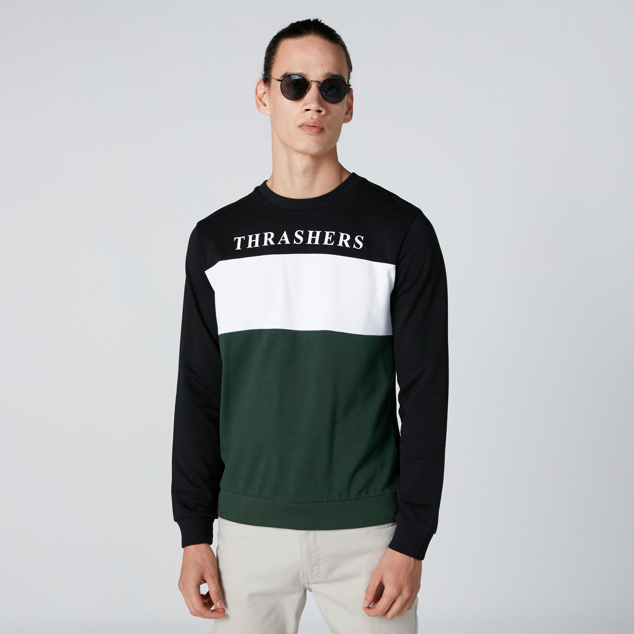 Printed Sweatshirt with Long Sleeves and Round Neck-men-winterwear-hoodiesandsweatshirts-image-3