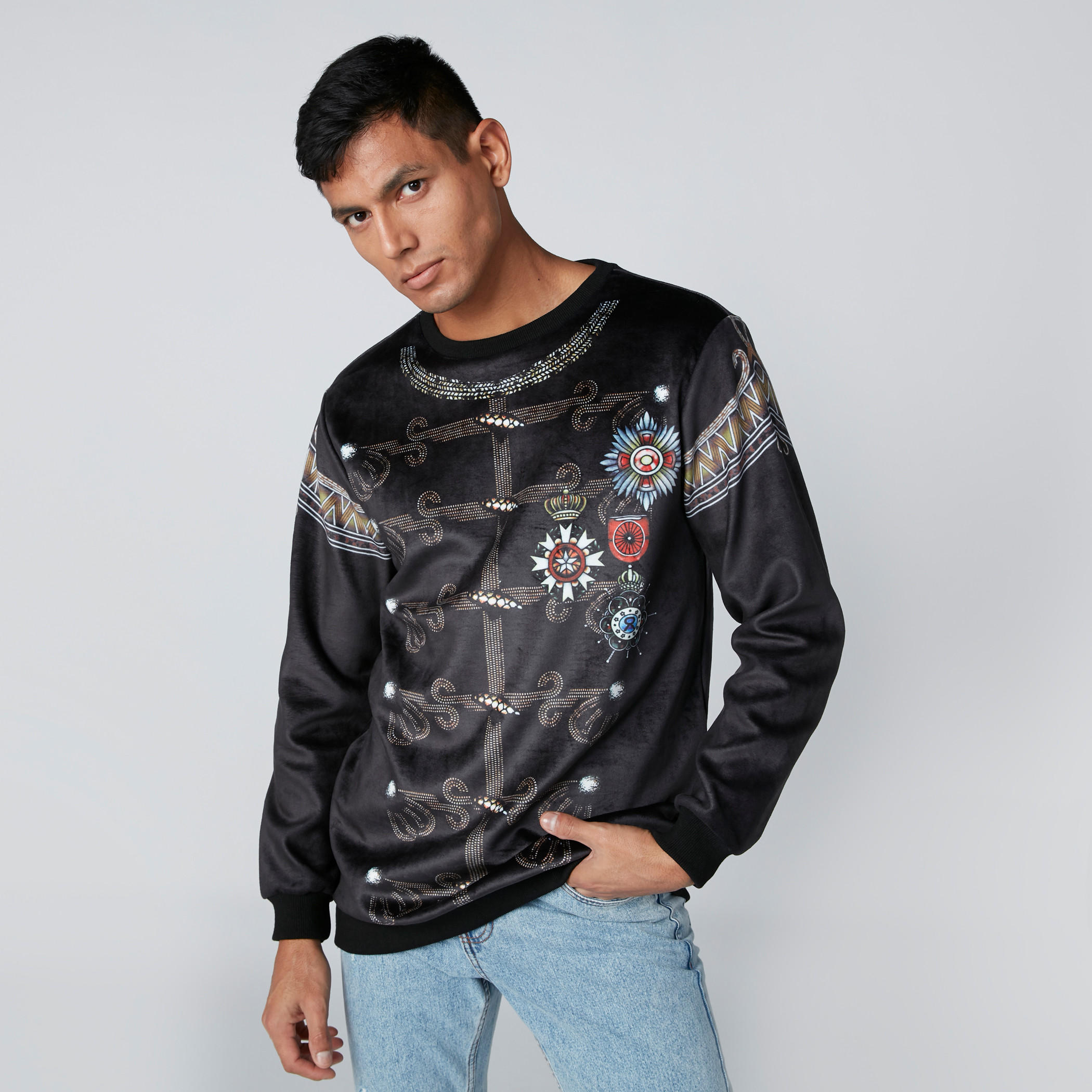 Printed Sweatshirt with Round Neck and Long Sleeves-men-winterwear-hoodiesandsweatshirts-image-1