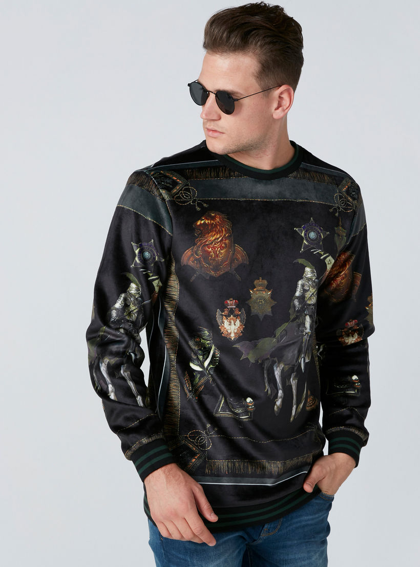 Printed Sweatshirt with Round Neck and Long Sleeves-men-winterwear-hoodiesandsweatshirts-image-2