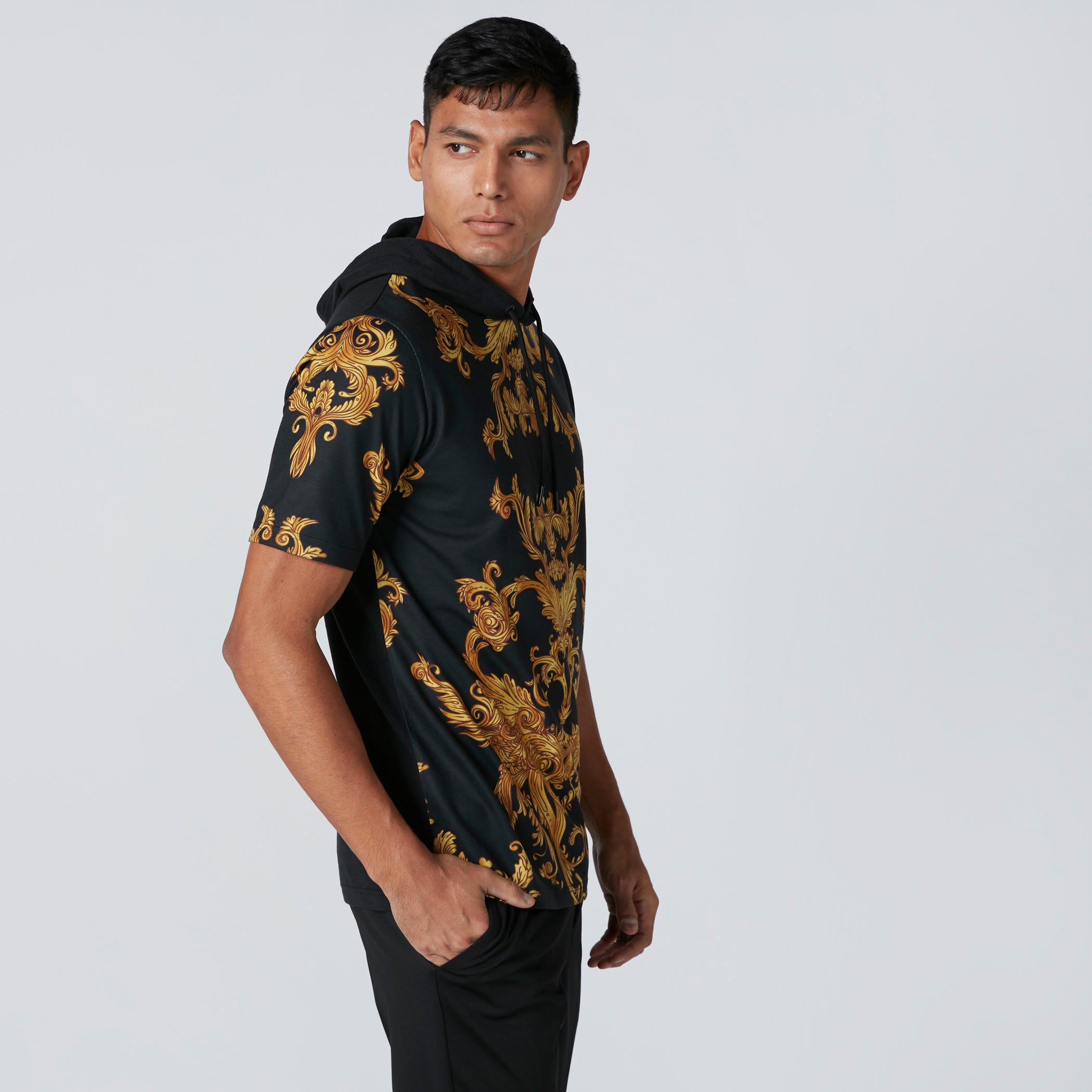 Printed T-Shirt with Hood and Short Sleeves-men-clothing-tshirtsandpolos-tshirts-image-1