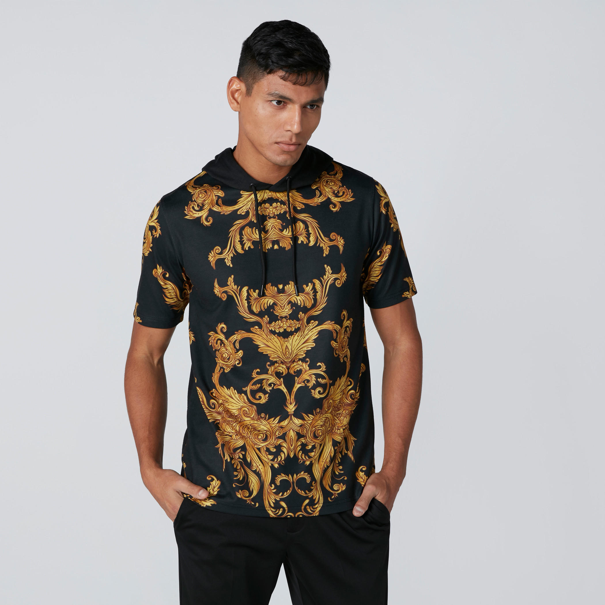 Printed T-Shirt with Hood and Short Sleeves-men-clothing-tshirtsandpolos-tshirts-image-4