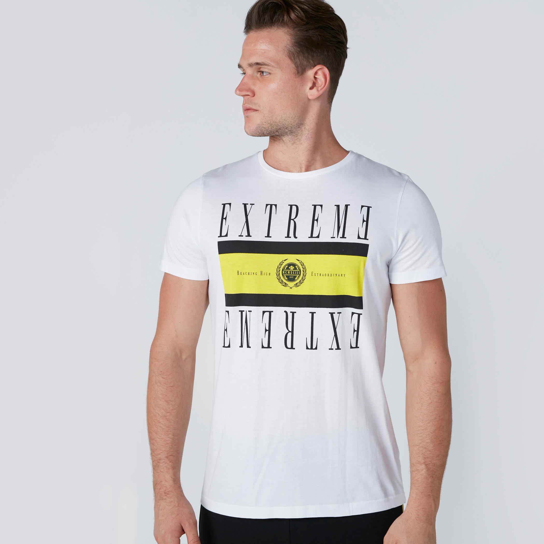 Text Printed Crew Neck T-Shirt with Short Sleeves-men-clothing-tshirtsandpolos-tshirts-image-3