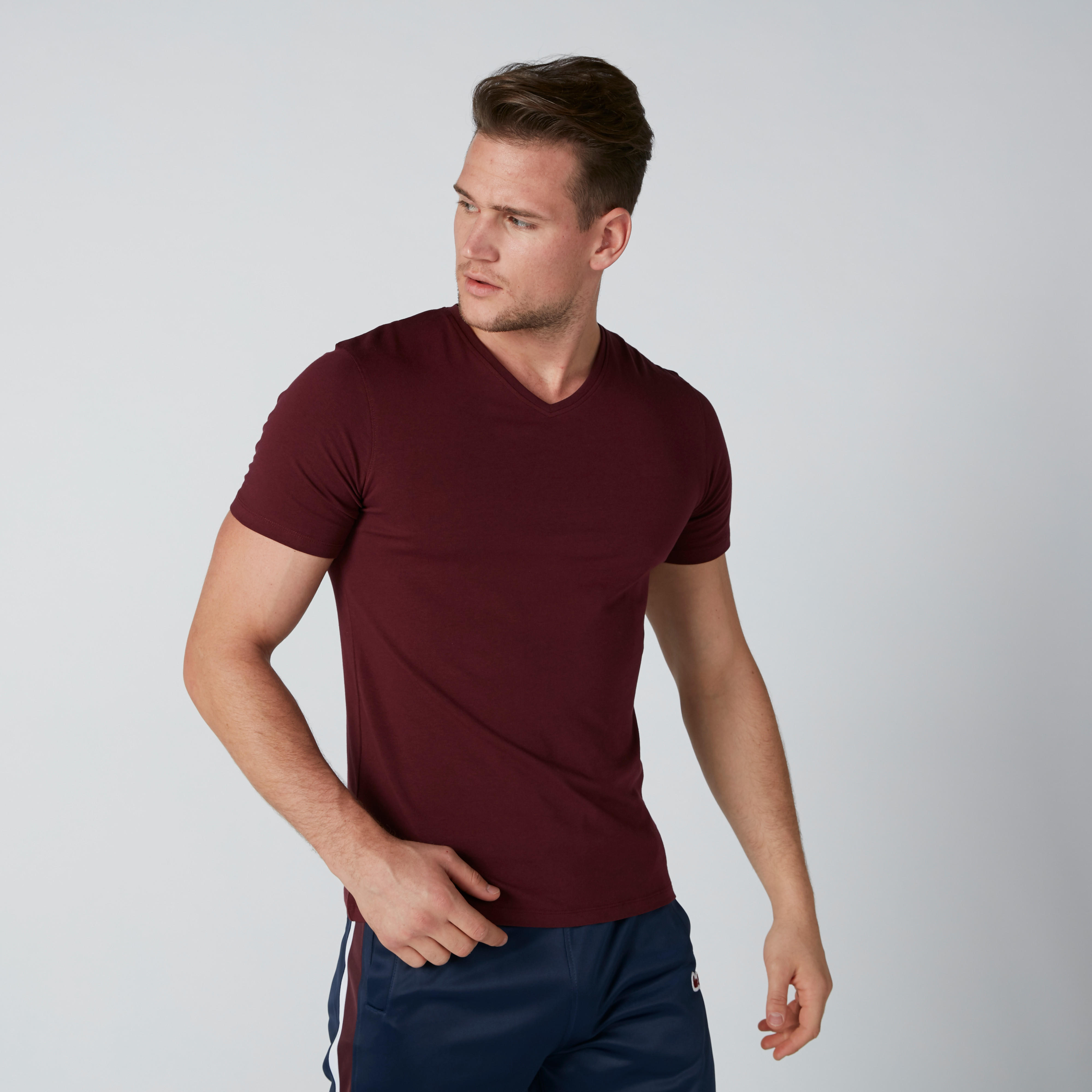 Solid V-neck T-shirt with Short Sleeves-men-clothing-tshirtsandpolos-tshirts-image-3