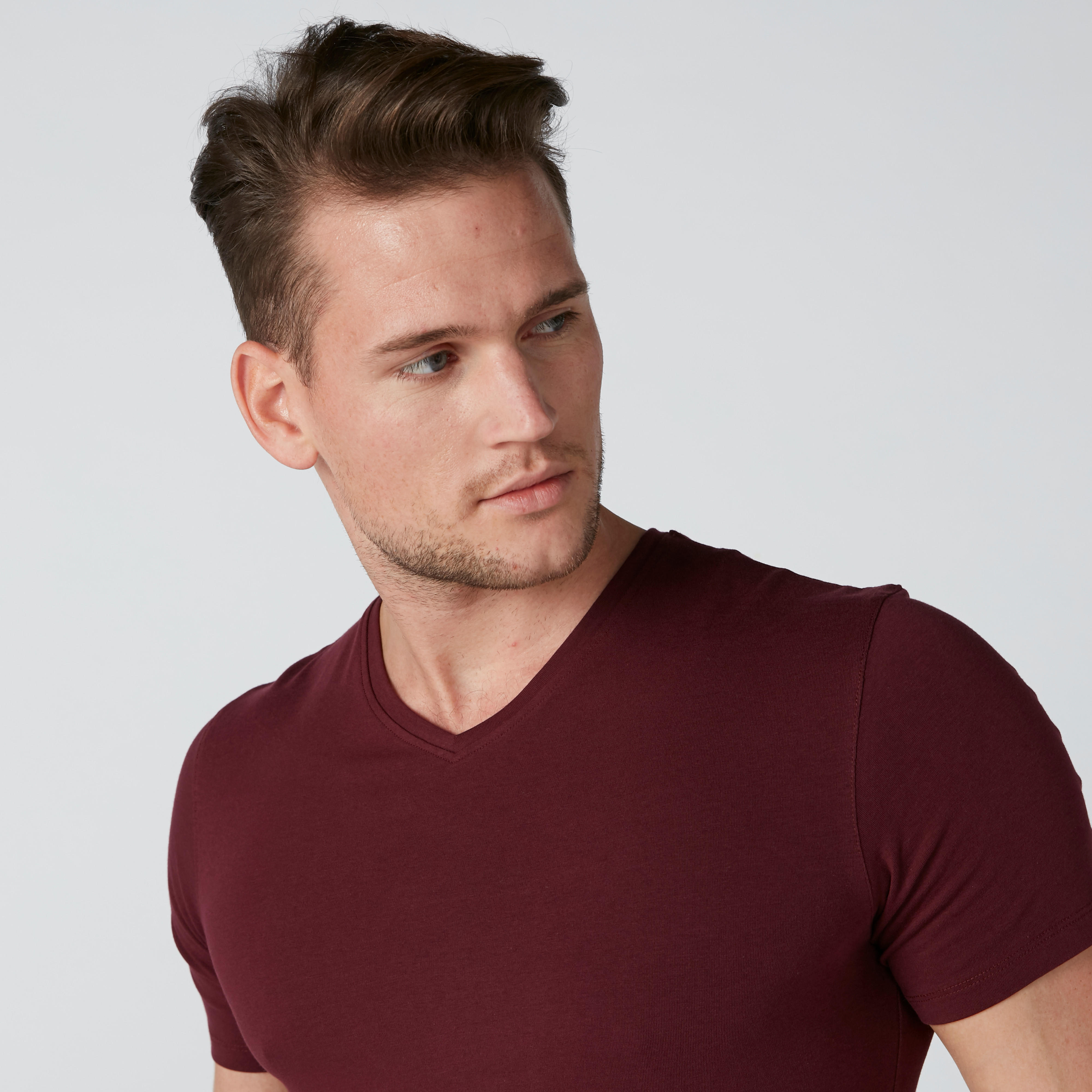 Solid V-neck T-shirt with Short Sleeves-men-clothing-tshirtsandpolos-tshirts-image-4