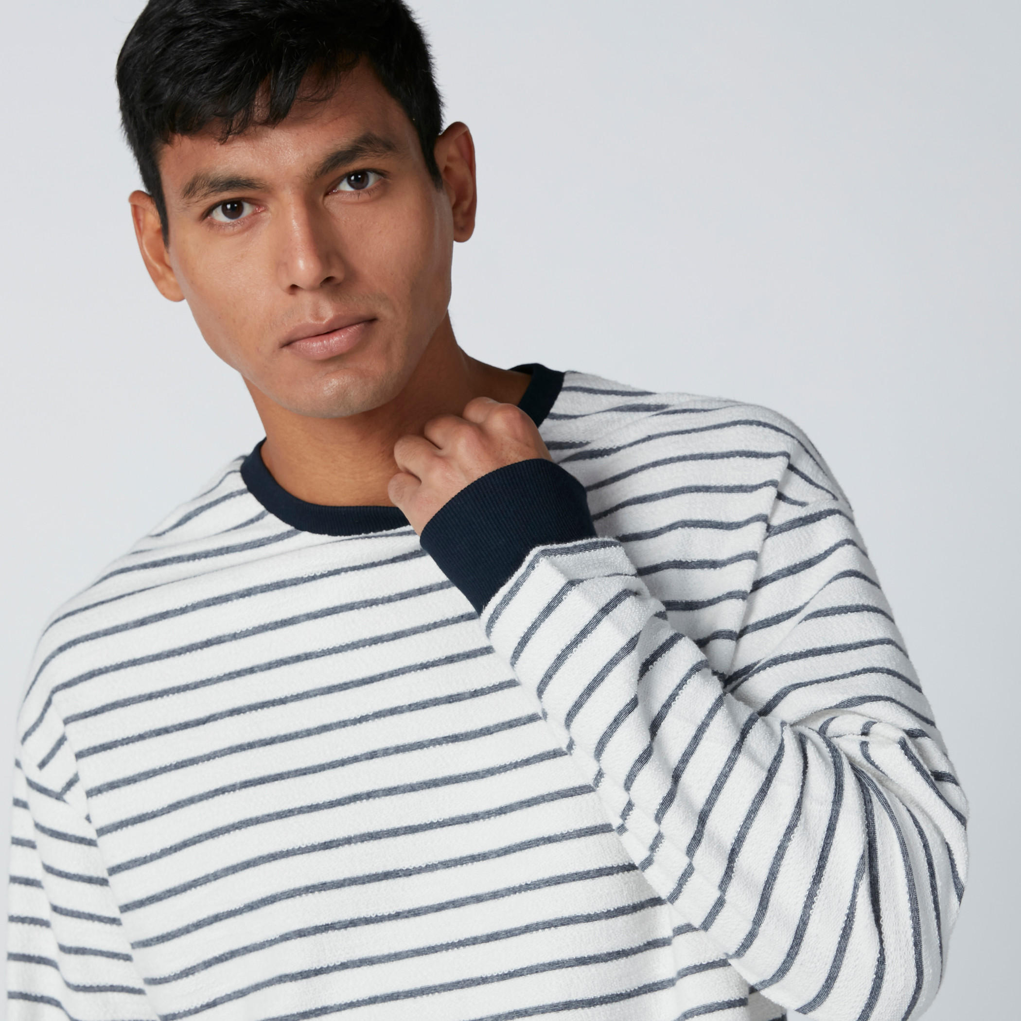Striped Sweatshirt with Drop Shoulder Sleeves-men-winterwear-hoodiesandsweatshirts-image-1