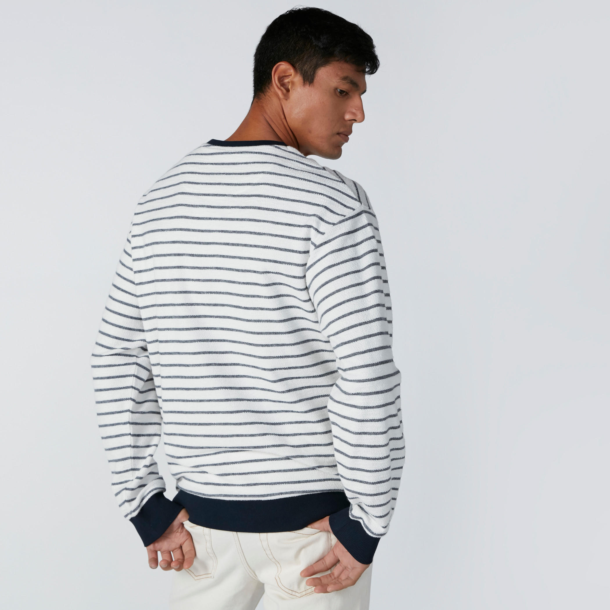 Striped Sweatshirt with Drop Shoulder Sleeves-men-winterwear-hoodiesandsweatshirts-image-2