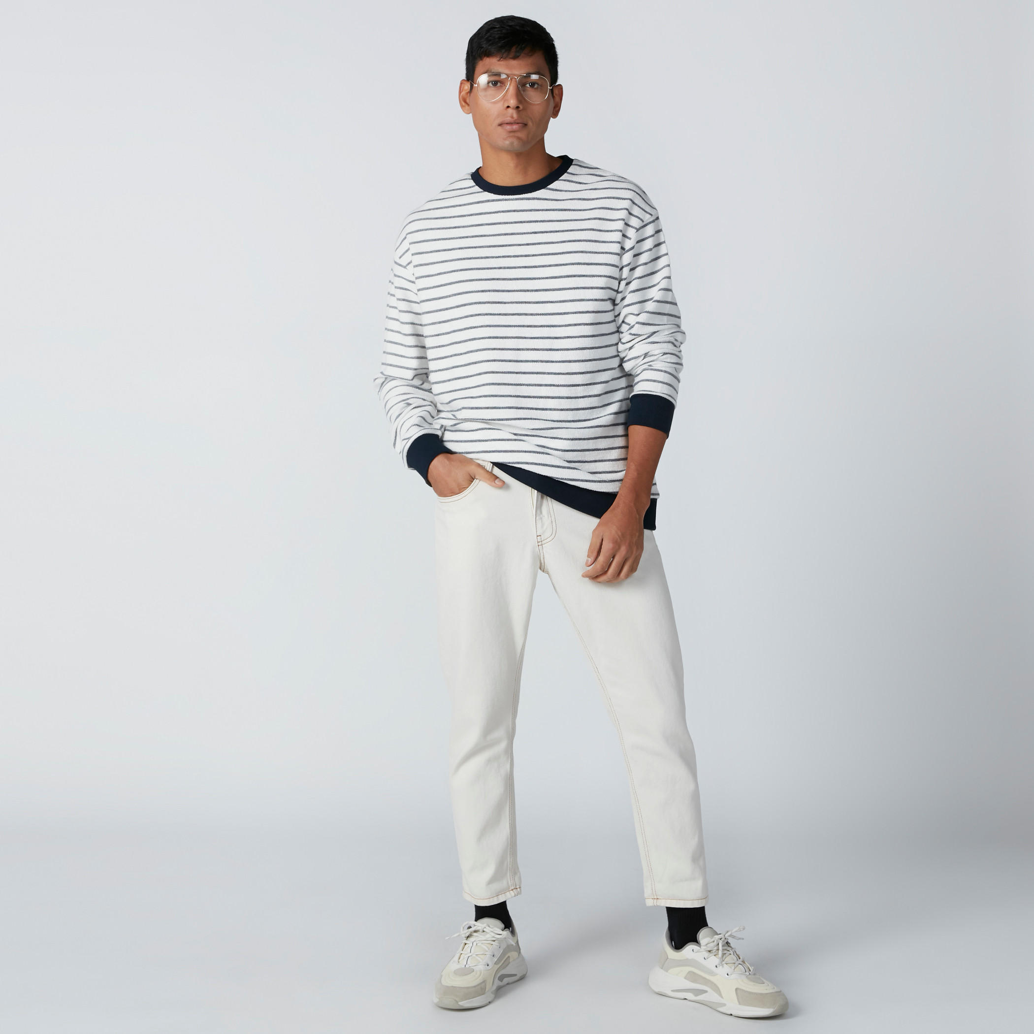 Striped Sweatshirt with Drop Shoulder Sleeves-men-winterwear-hoodiesandsweatshirts-image-3