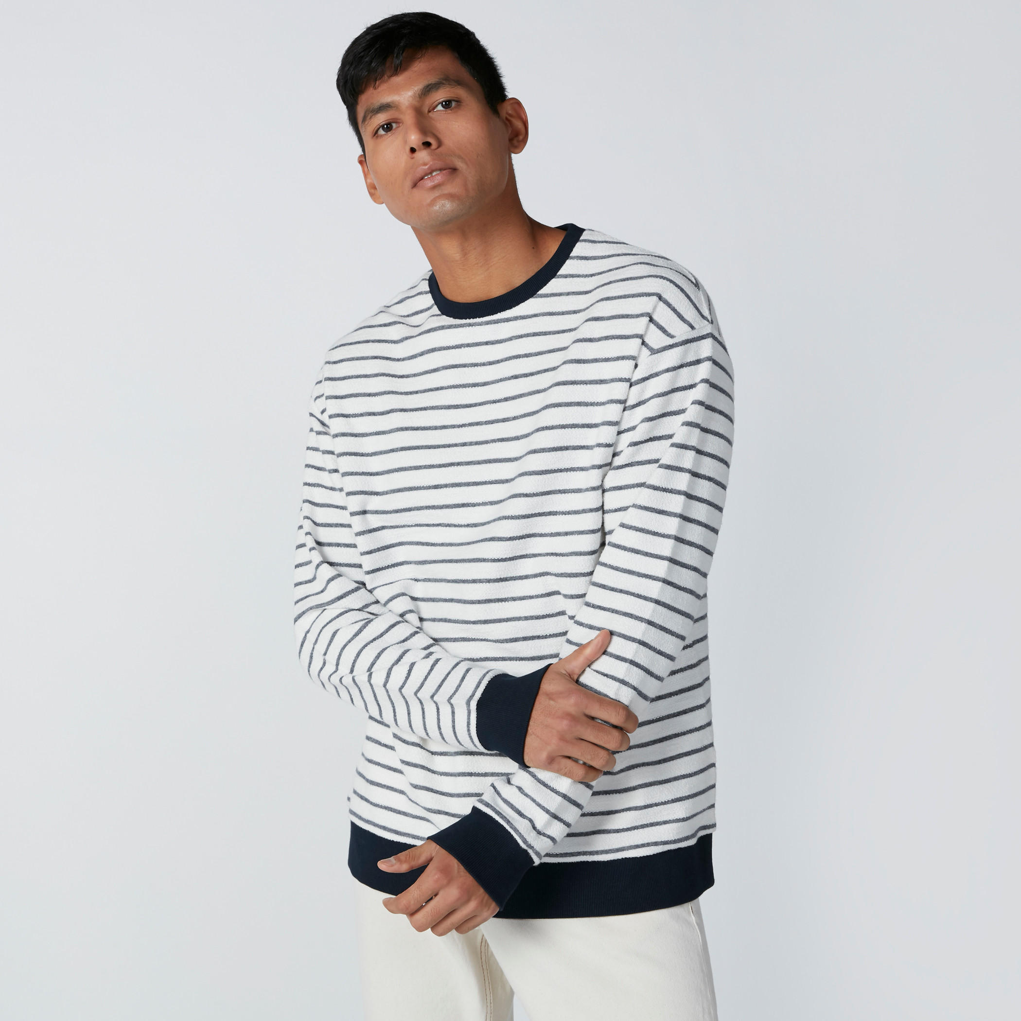 Striped Sweatshirt with Drop Shoulder Sleeves-men-winterwear-hoodiesandsweatshirts-image-4