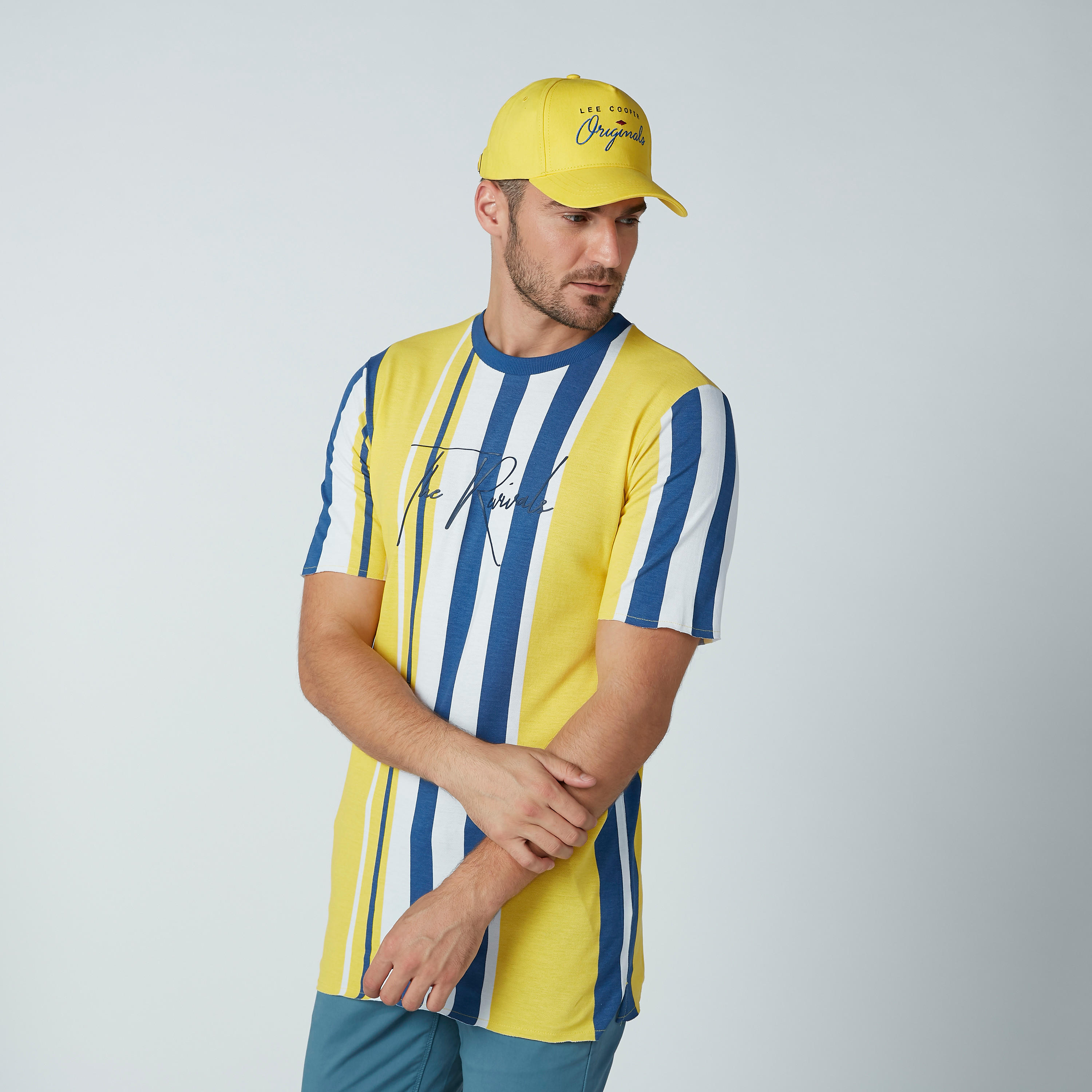 تيشيرت فضفاض مقلّم بأكمام قصيرة-men-clothing-tshirtsandpolos-tshirts-image-1
