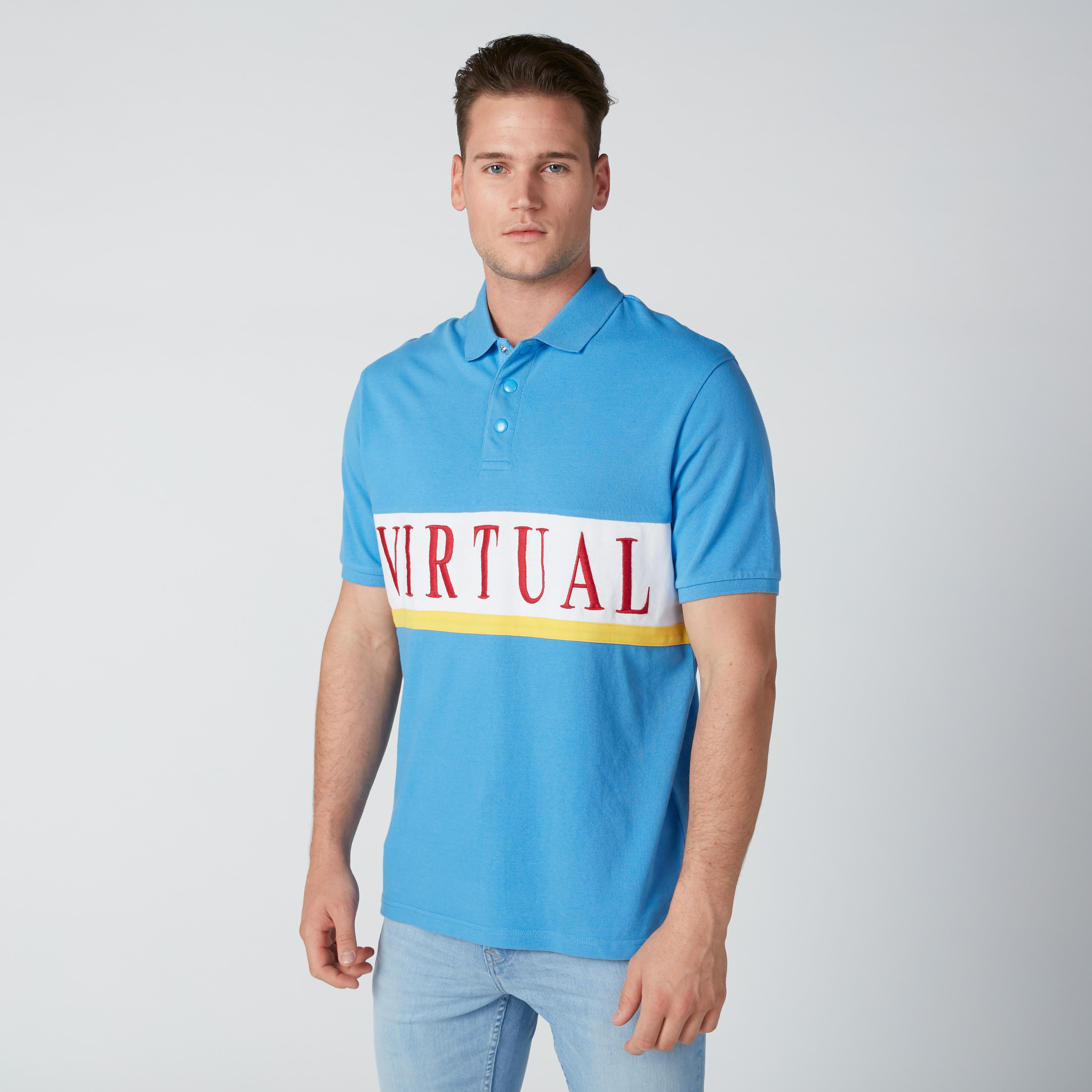 تيشيرت مطرز بياقة بولو وأكمام قصيرة وطبعات-men-clothing-tshirtsandpolos-polos-image-1