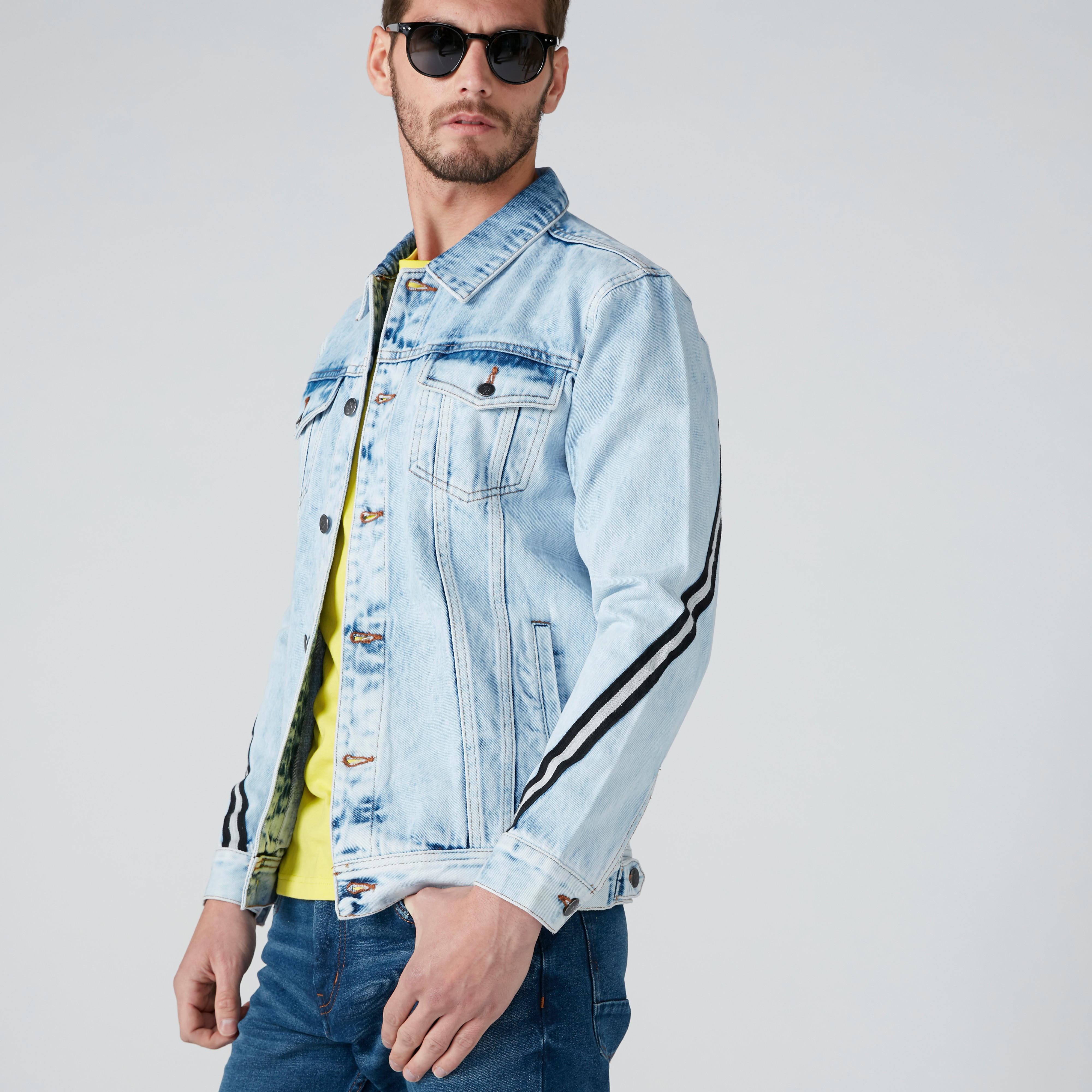 Tape Detail Denim Jacket with Long Sleeves and Pocket Detail-men-clothing-jacketsandblazers-jackets-image-2