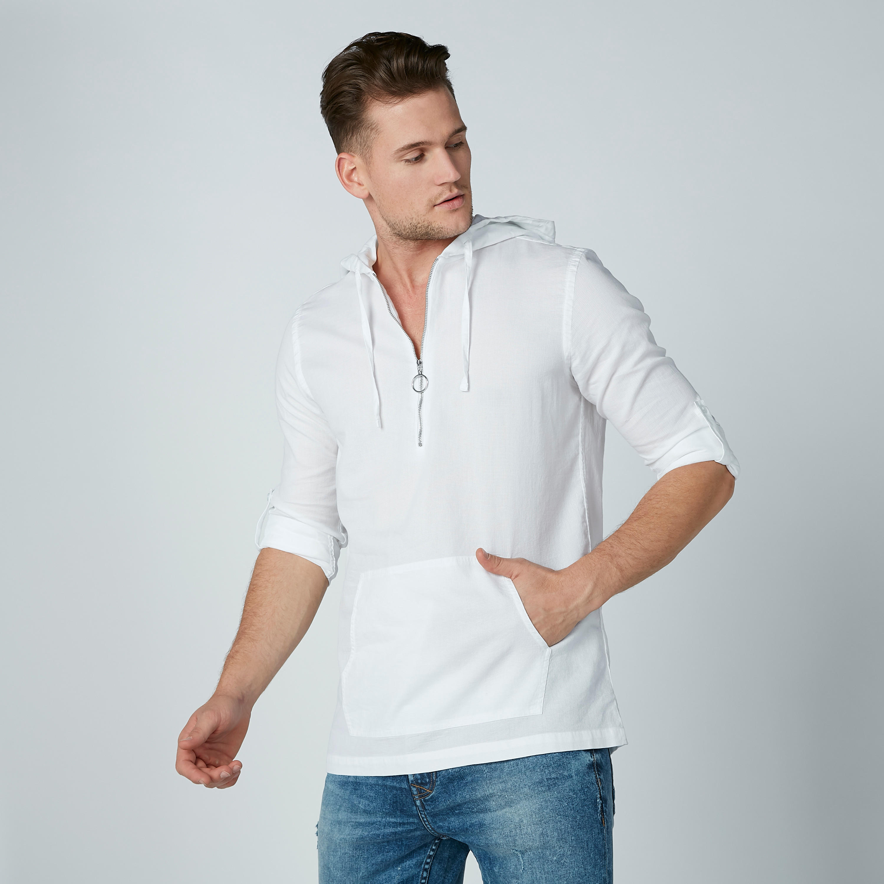 قميص سادة بقبّعة وأكمام طويلة وجيوب وسحّاب-men-clothing-shirts-image-5