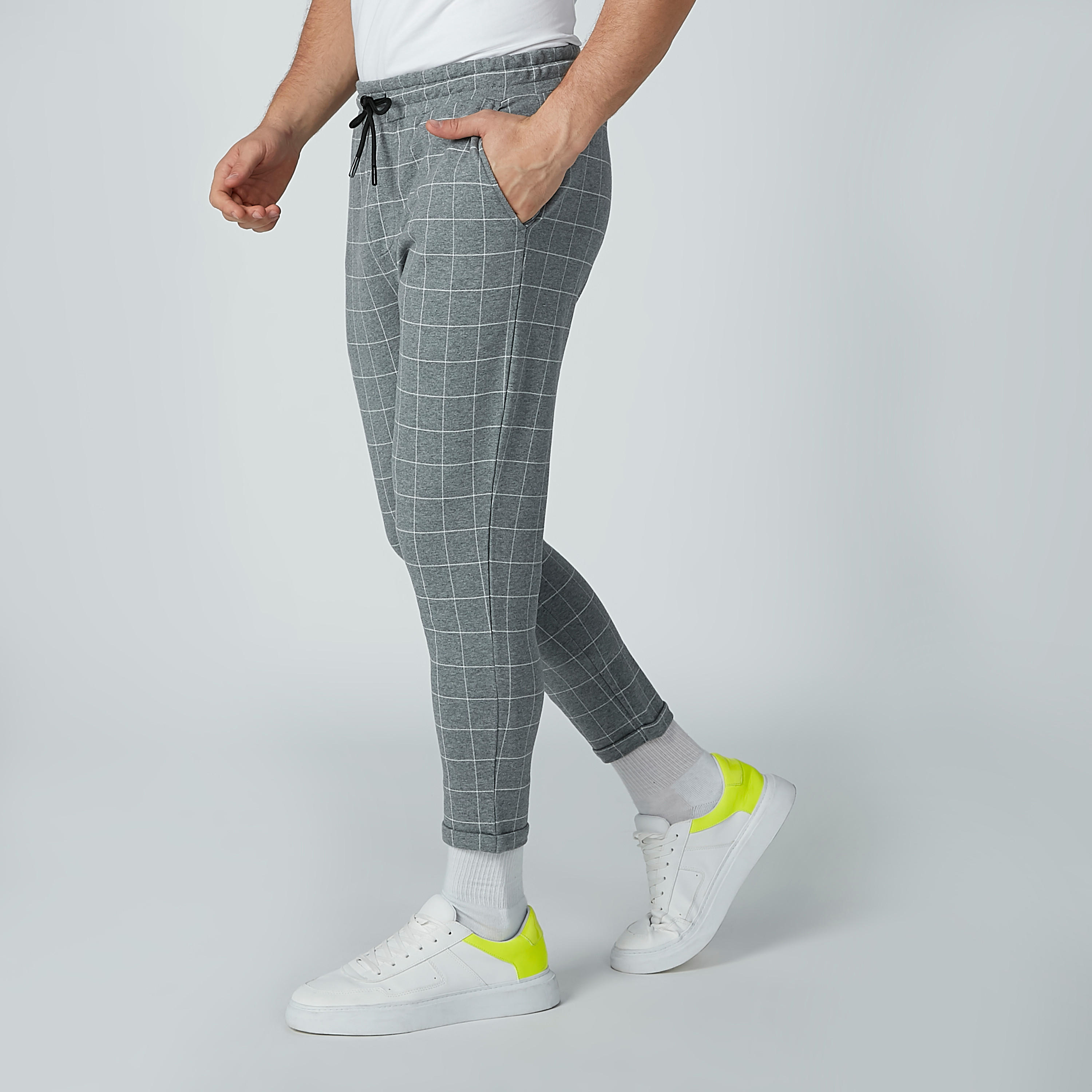 بنطلون مربعات بخصر مطاطي ورباط-men-clothing-bottoms-trousersandchinos-trousers-image-4