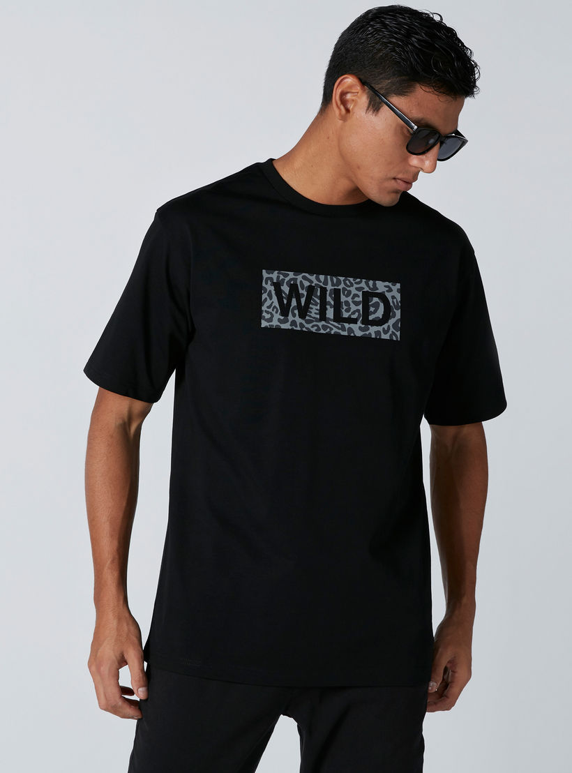 Wild Printed Round Neck T-Shirt with Short Sleeves-men-clothing-tshirtsandpolos-tshirts-image-1