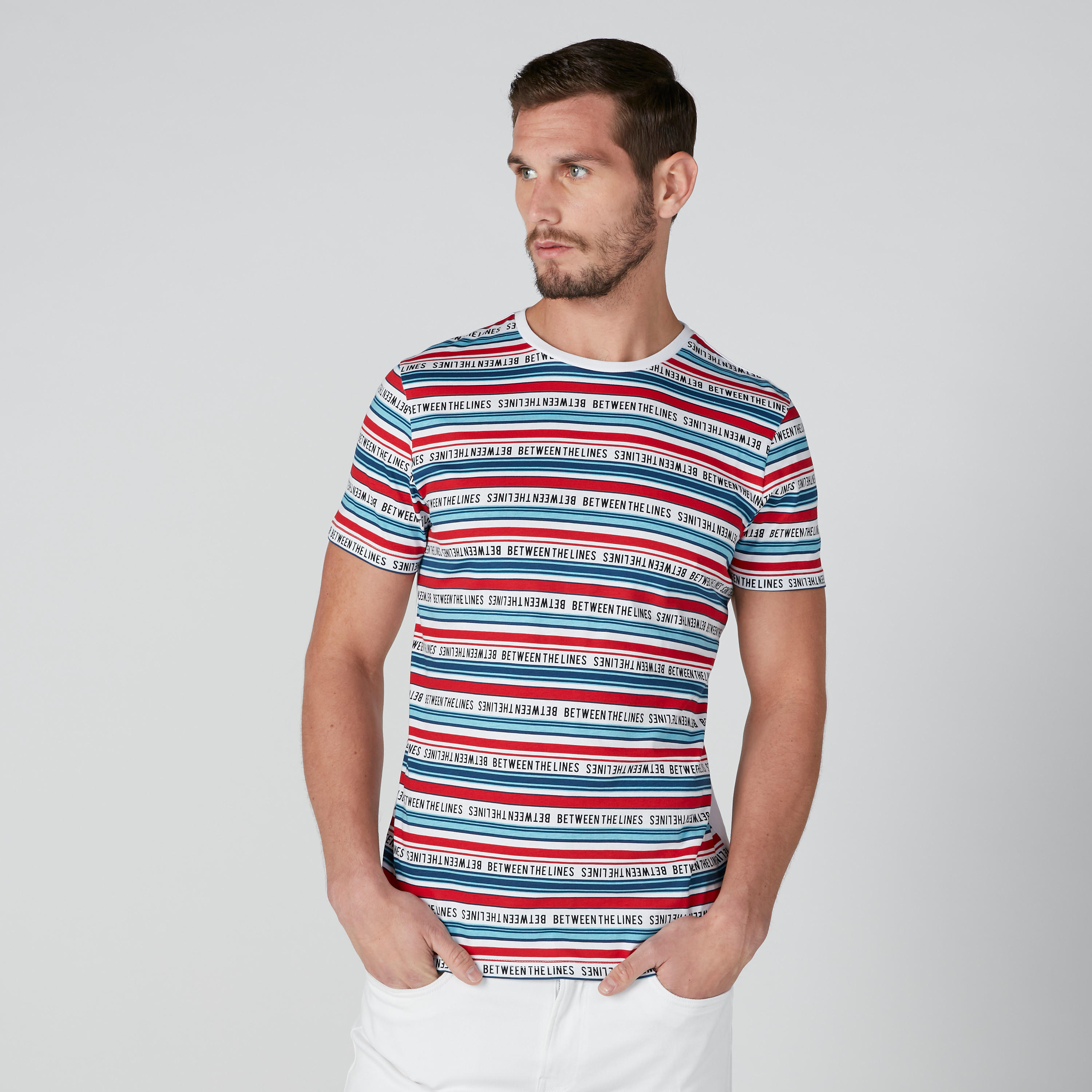 تيشيرت مقلّم بياقة مستديرة وأكمام قصيرة-men-clothing-tshirtsandpolos-tshirts-image-1