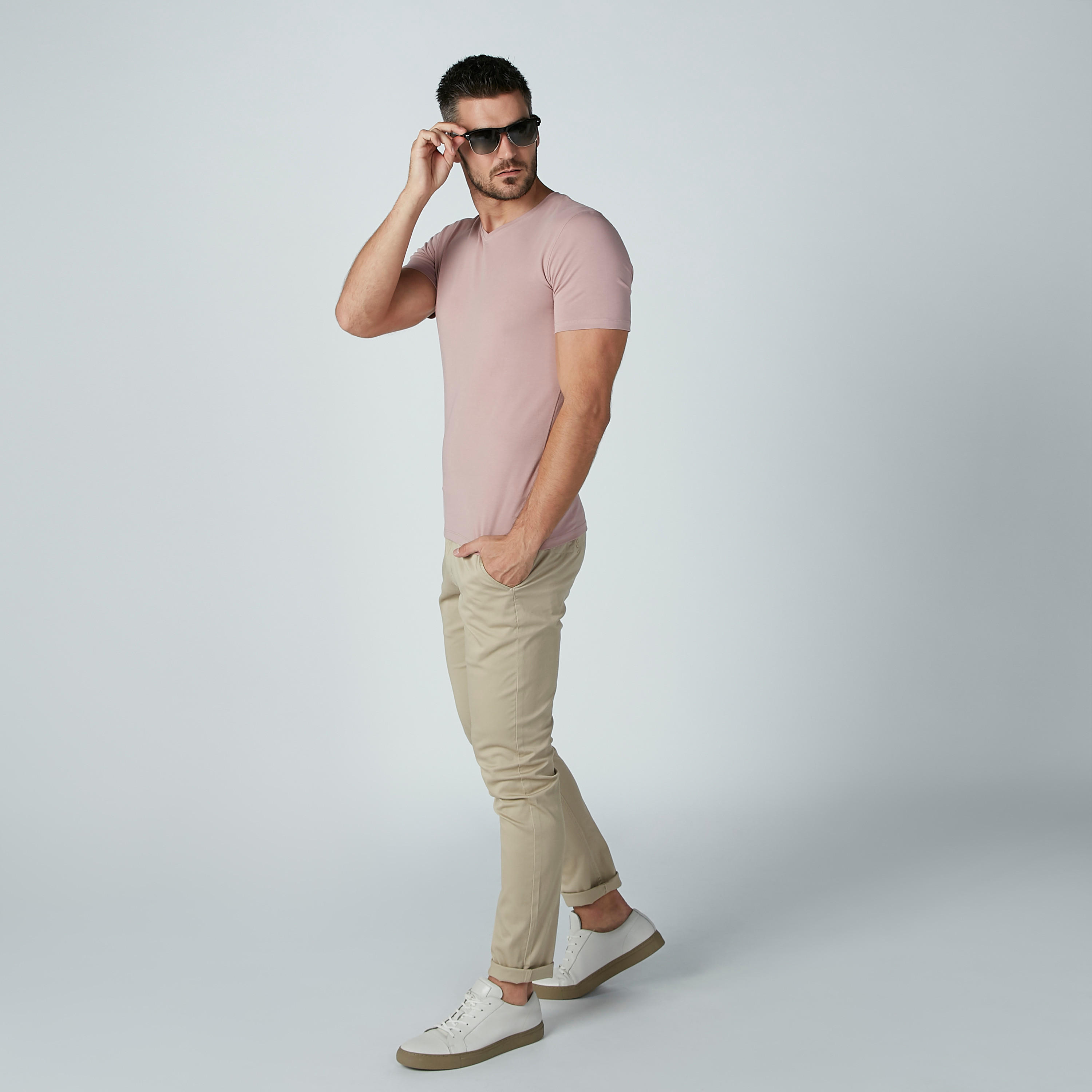 Solid T-shirt with Short Sleeves and V-neck-men-clothing-tshirtsandpolos-tshirts-image-1