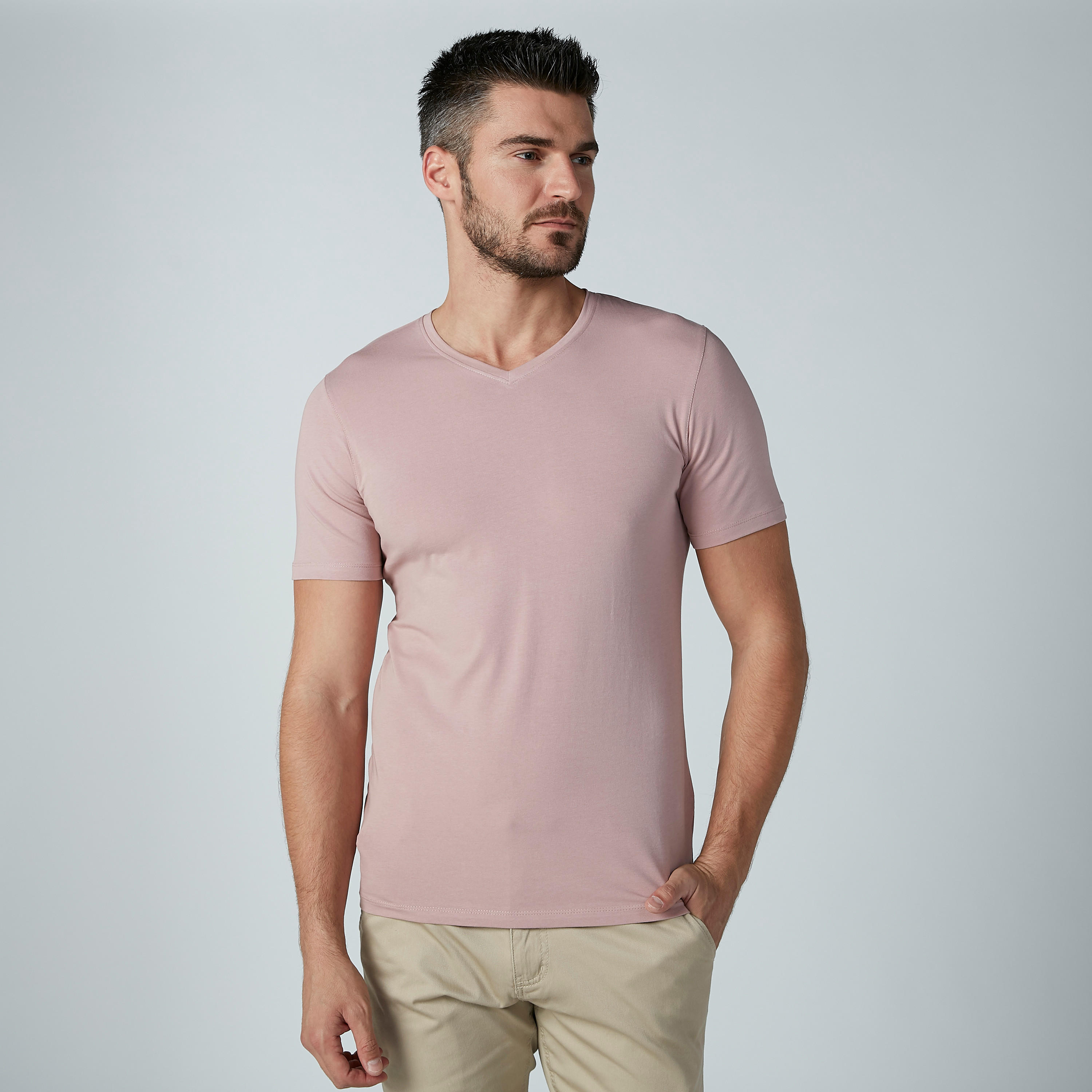 Solid T-shirt with Short Sleeves and V-neck-men-clothing-tshirtsandpolos-tshirts-image-2