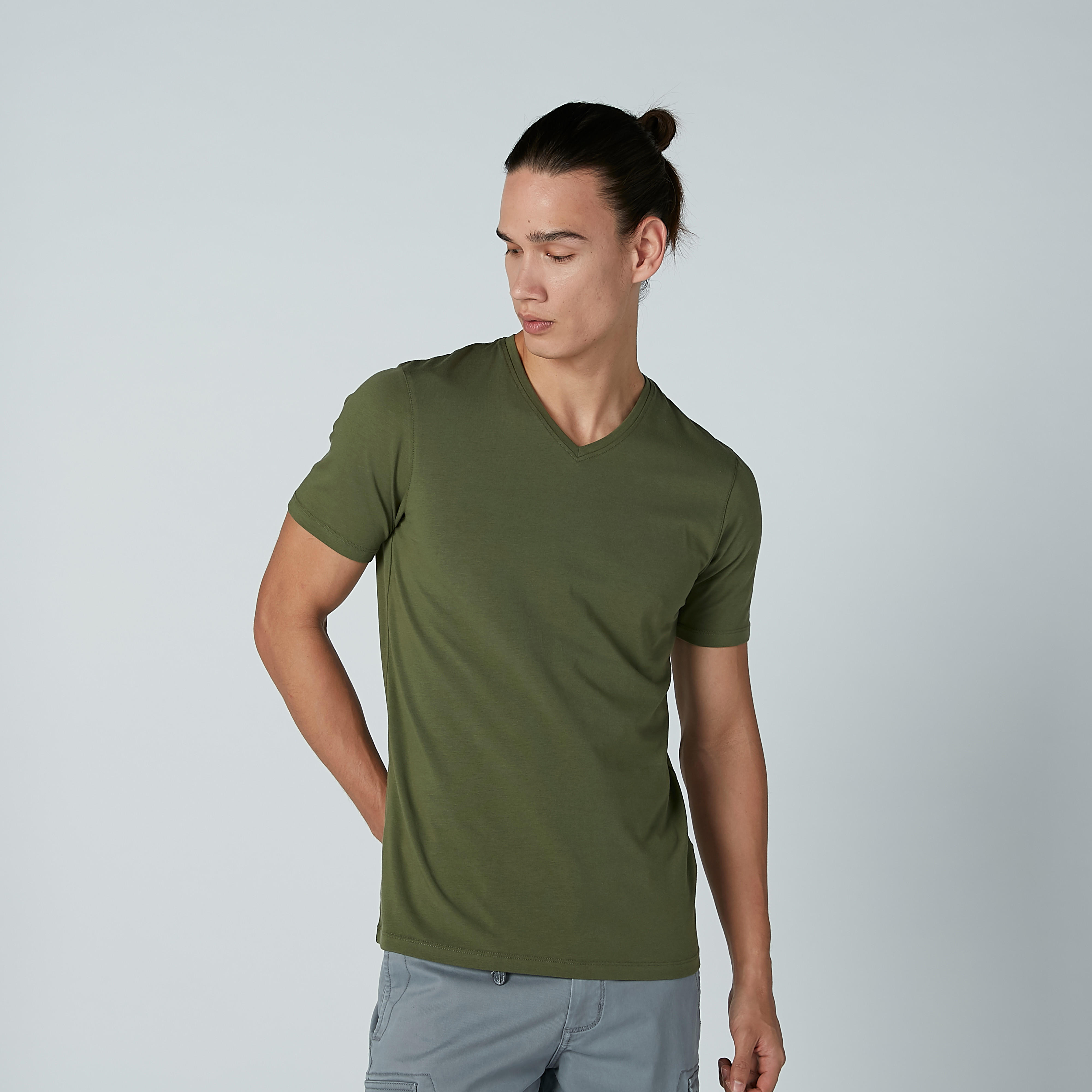 Plain T-shirt with V-neck and Short Sleeves-men-clothing-tshirtsandpolos-tshirts-image-1