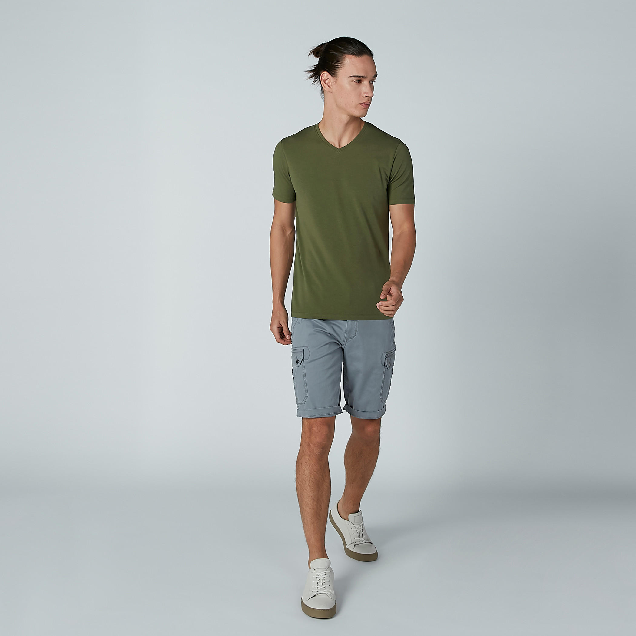 Plain T-shirt with V-neck and Short Sleeves-men-clothing-tshirtsandpolos-tshirts-image-2