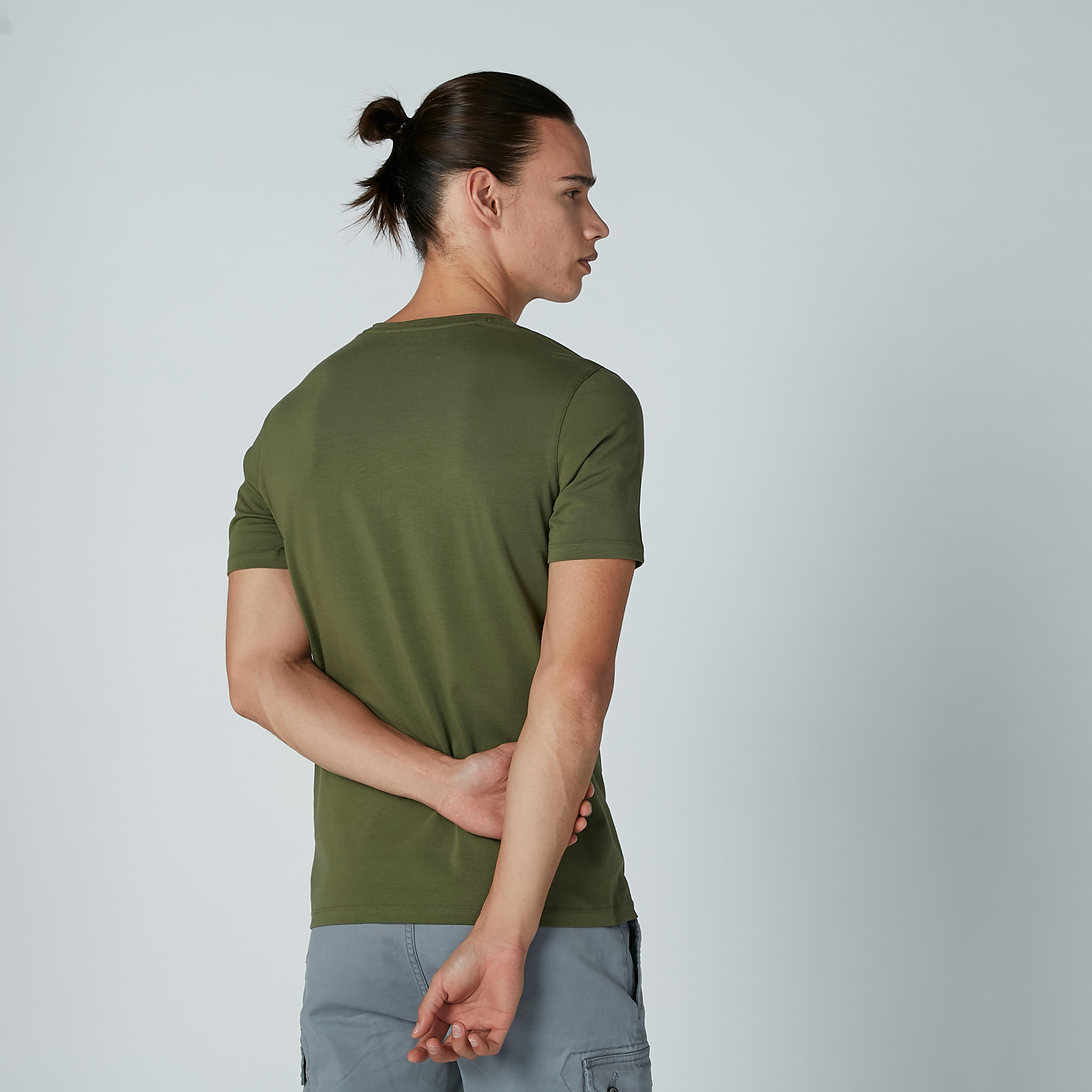 Plain T-shirt with V-neck and Short Sleeves-men-clothing-tshirtsandpolos-tshirts-image-3