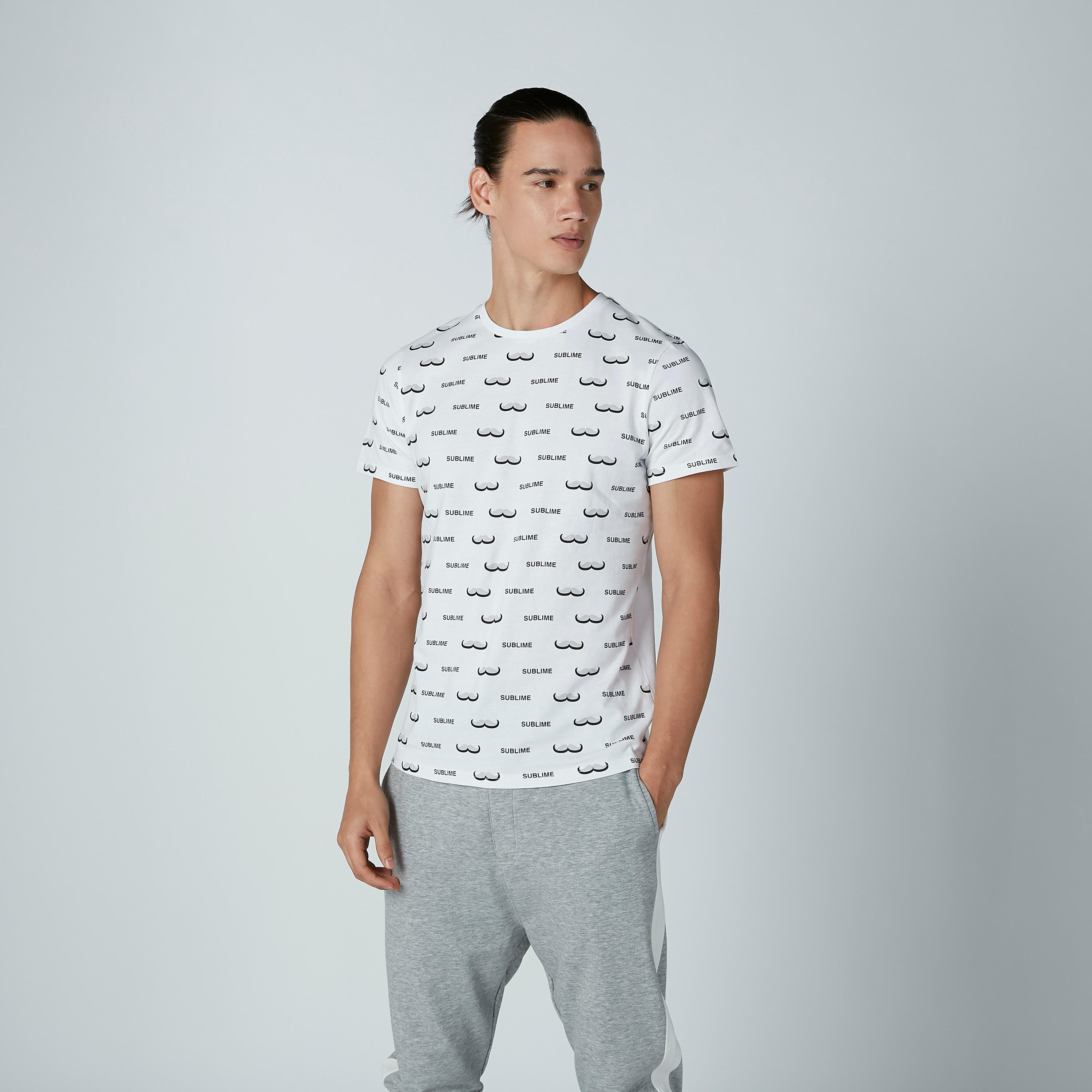 Printed Round Neck T-shirt with Short Sleeves-men-clothing-tshirtsandpolos-tshirts-image-1